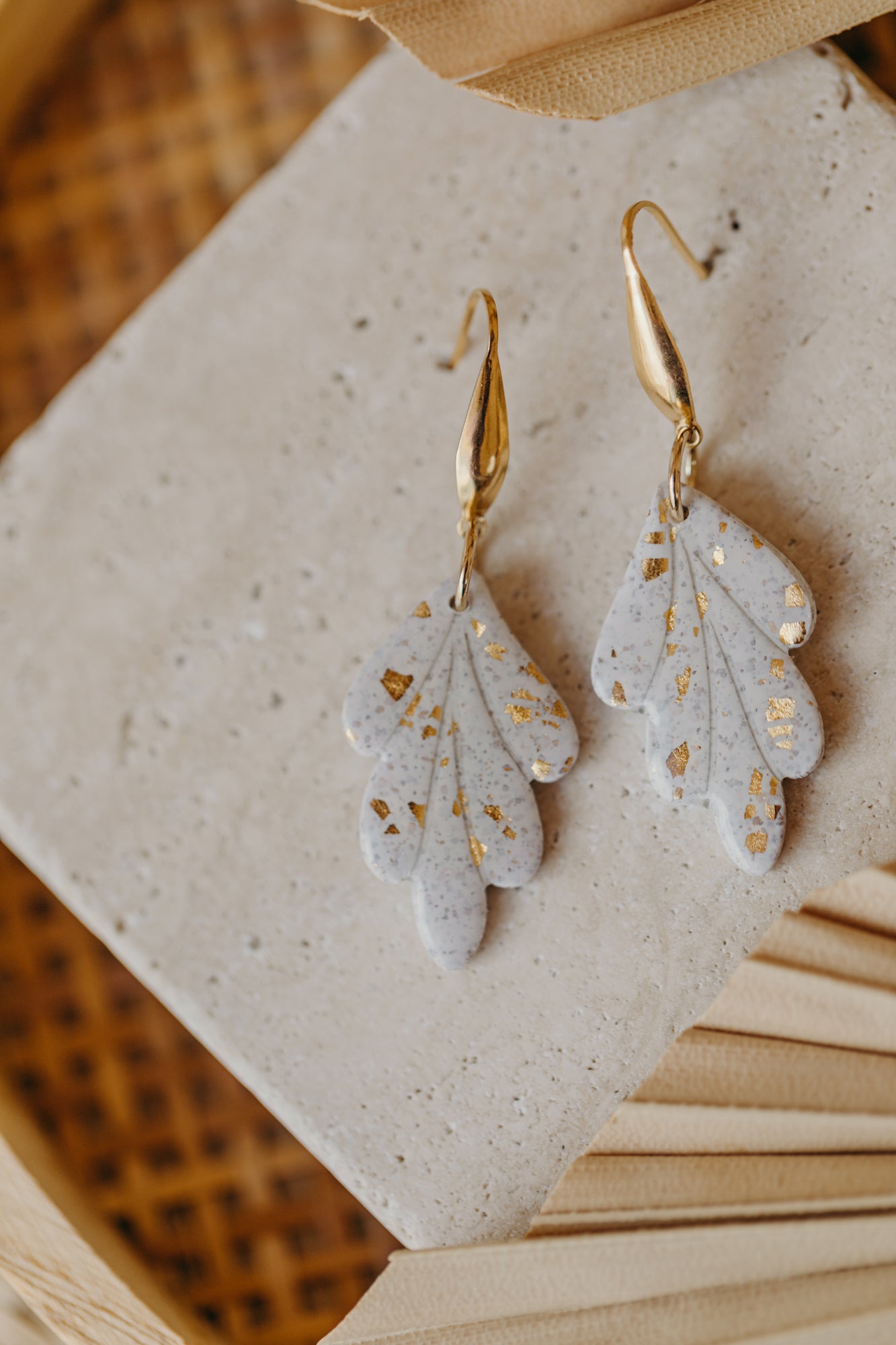 bright polymer clay earrings with gold leaf