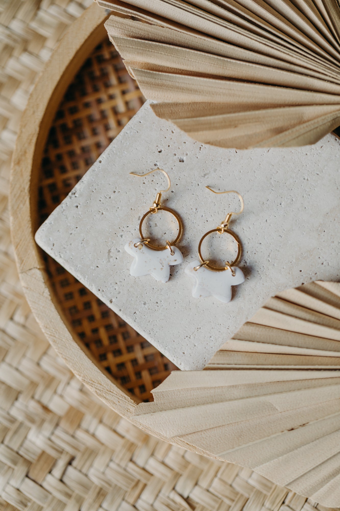 bright polymer clay earrings with gold leaf