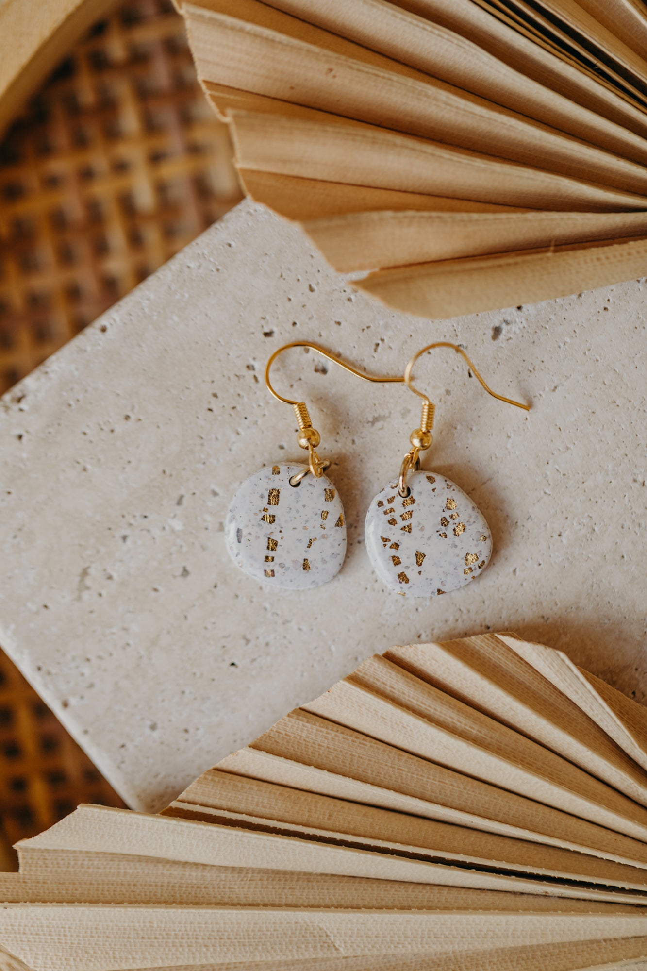 bright polymer clay earrings with gold leaf