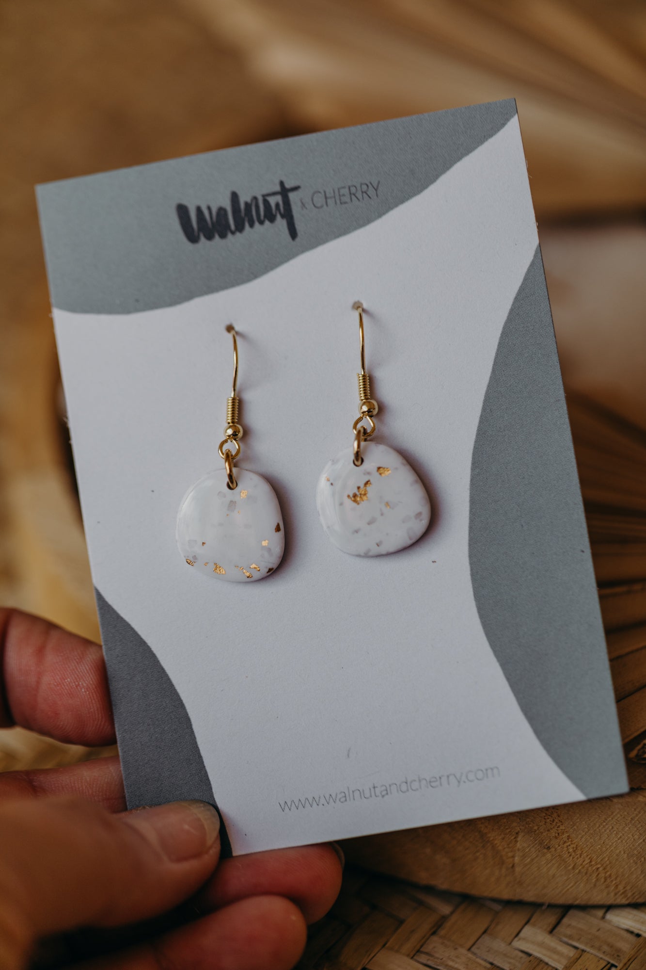 bright polymer clay earrings with gold leaf