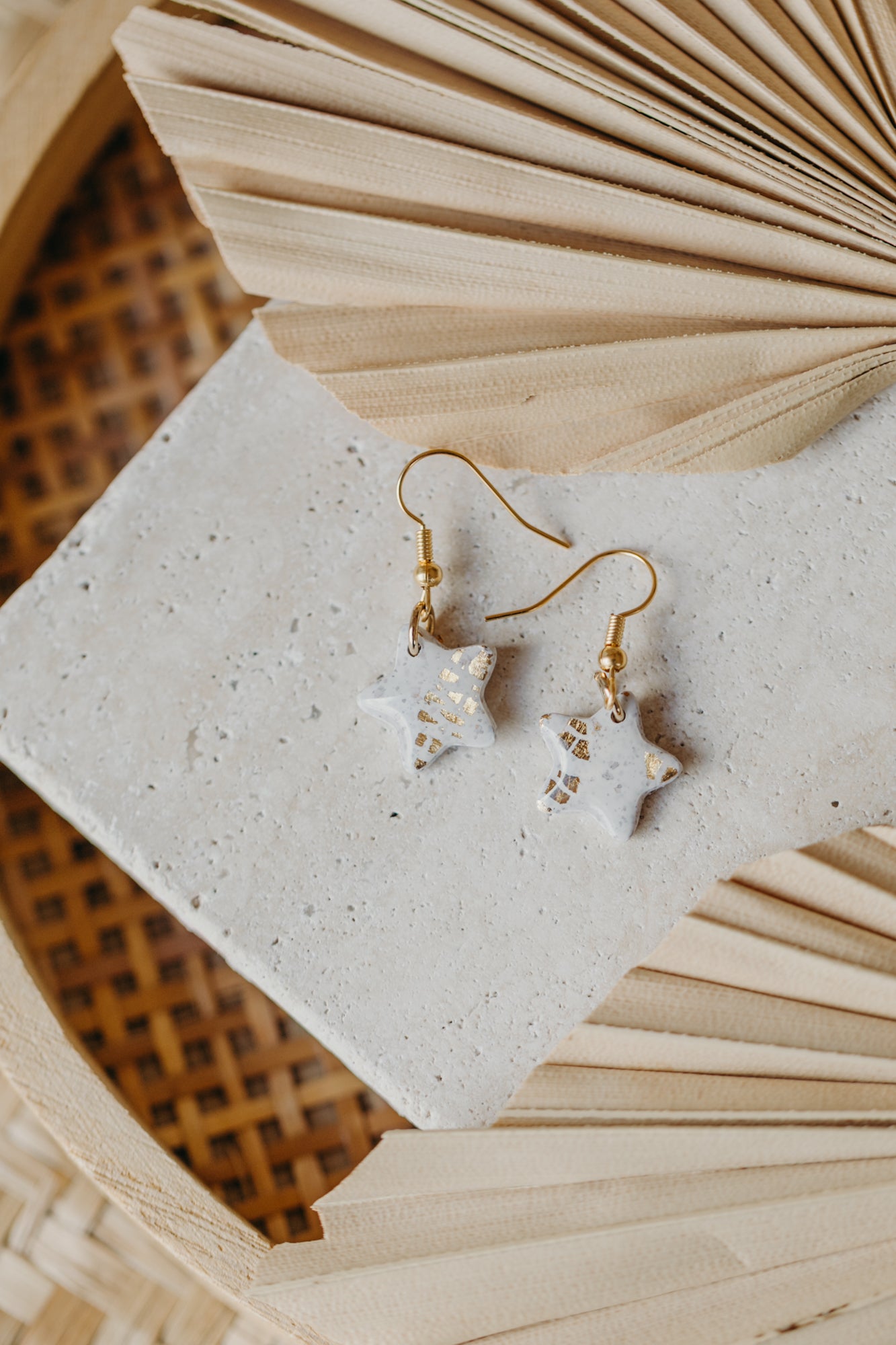 bright polymer clay earrings with gold leaf