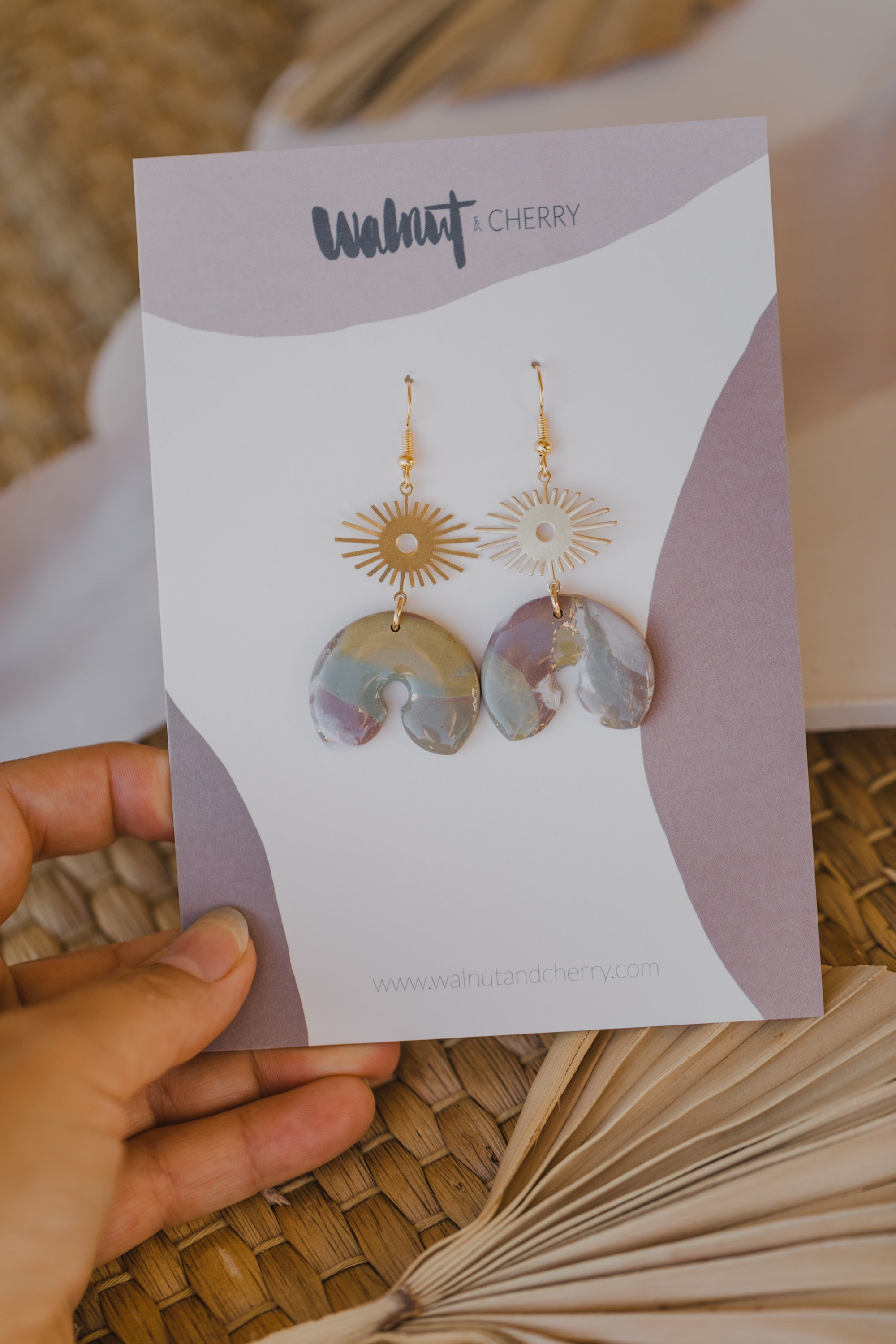 three-colored polymer clay earrings in ceramic look