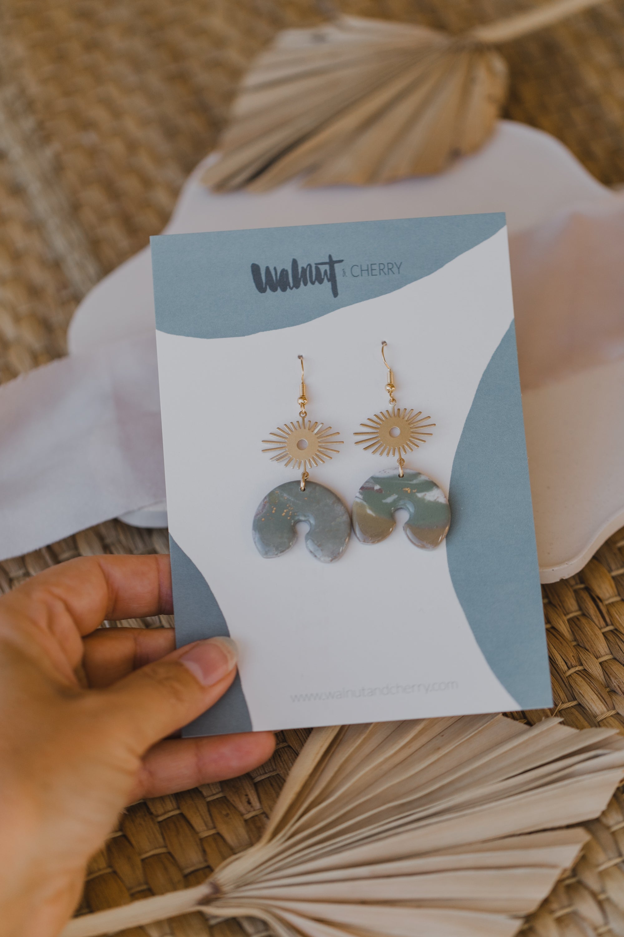 three-colored polymer clay earrings in ceramic look