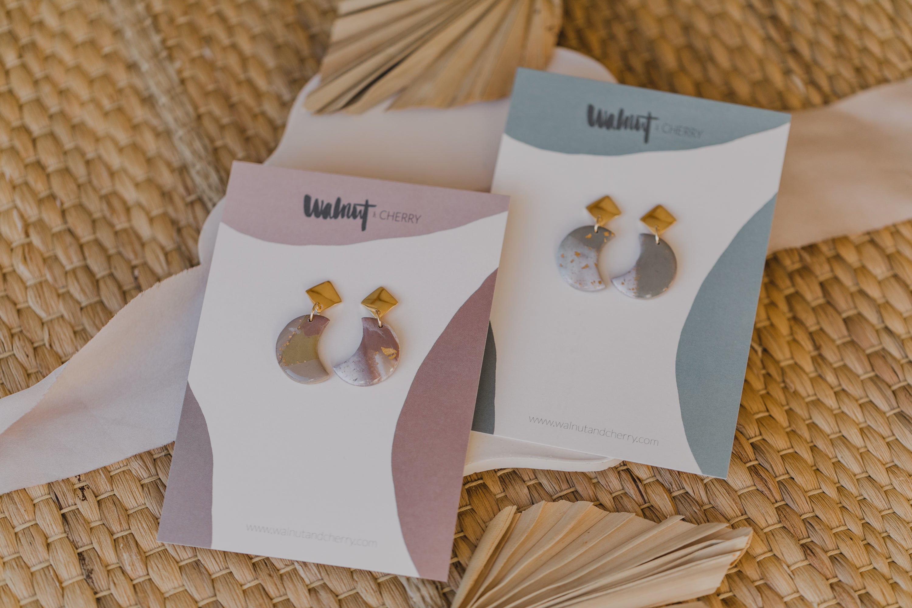 three-colored polymer clay earrings in ceramic look