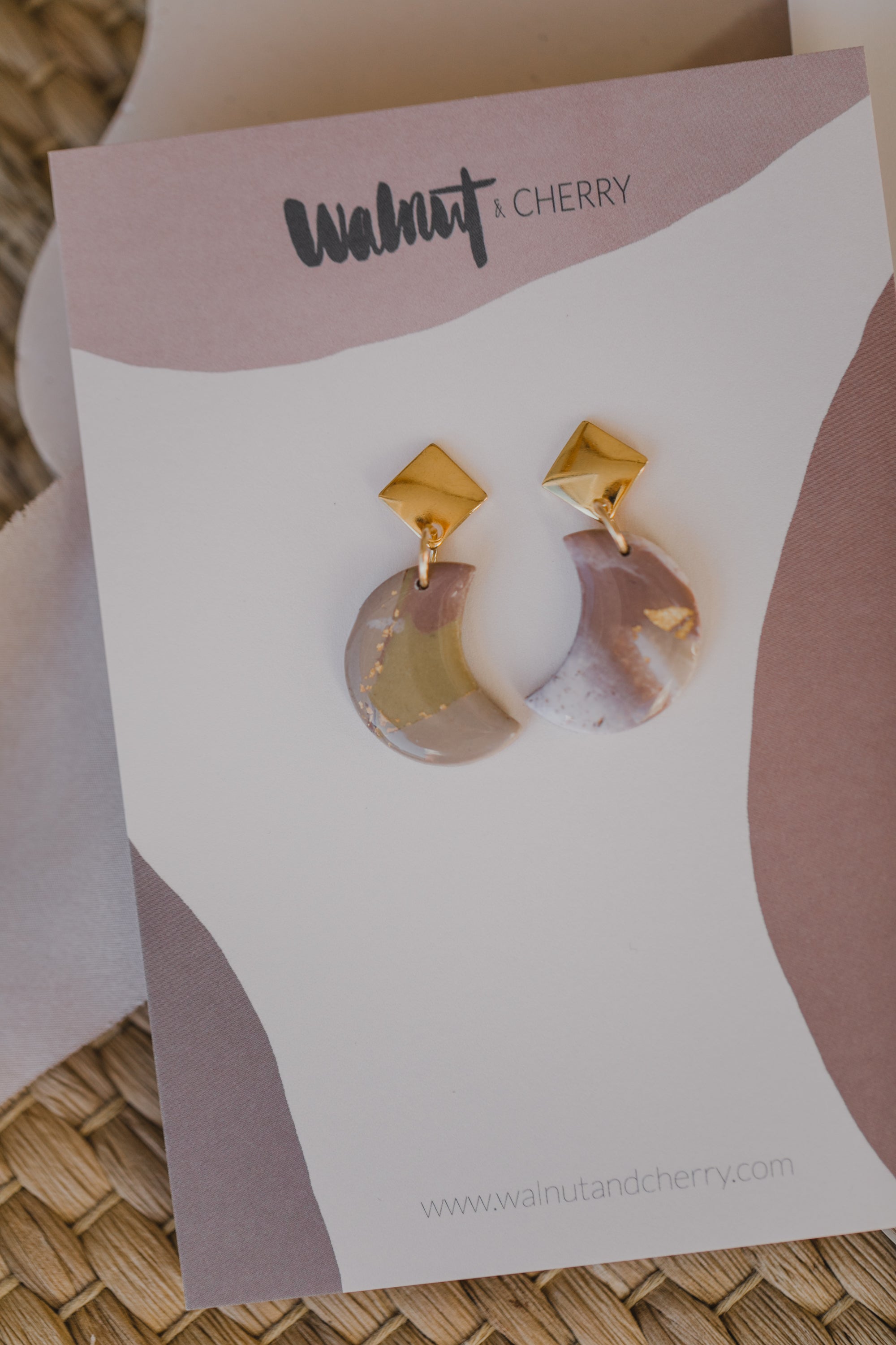 three-colored polymer clay earrings in ceramic look