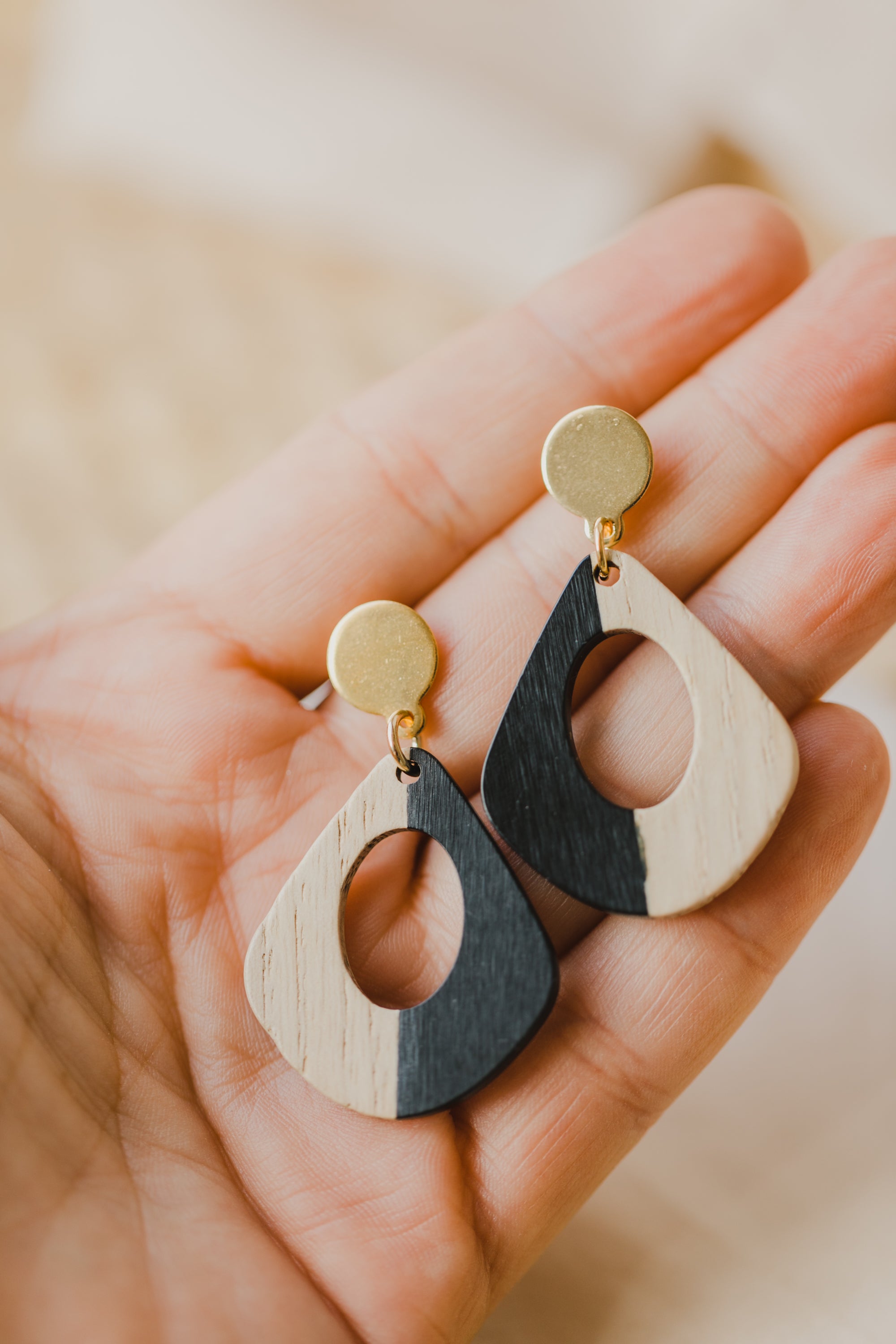 round white wooden earrings