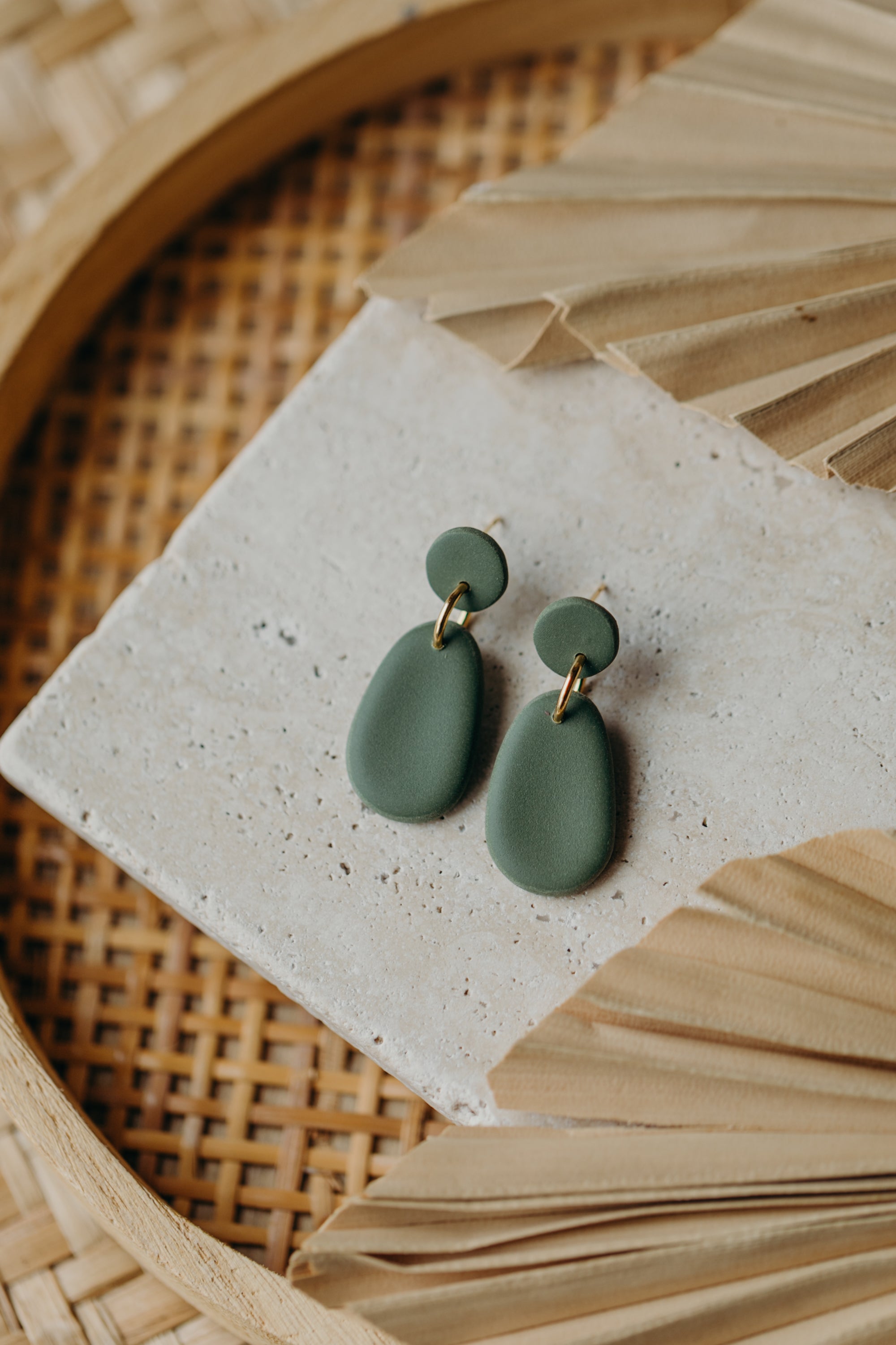 Polymer Clay Earring in Eucalyptus Green
