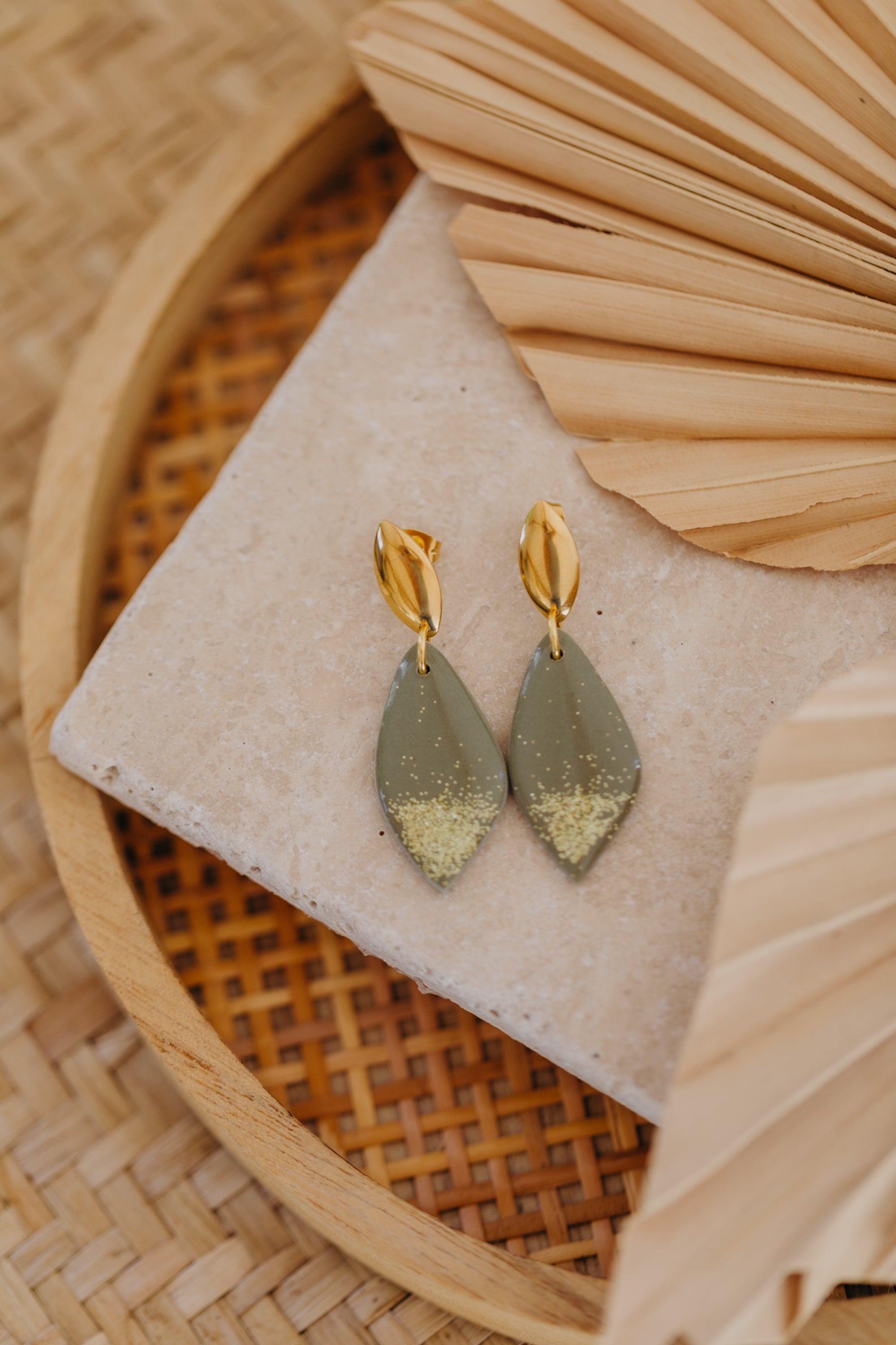 Polymer Clay Earring in Eucalyptus Green