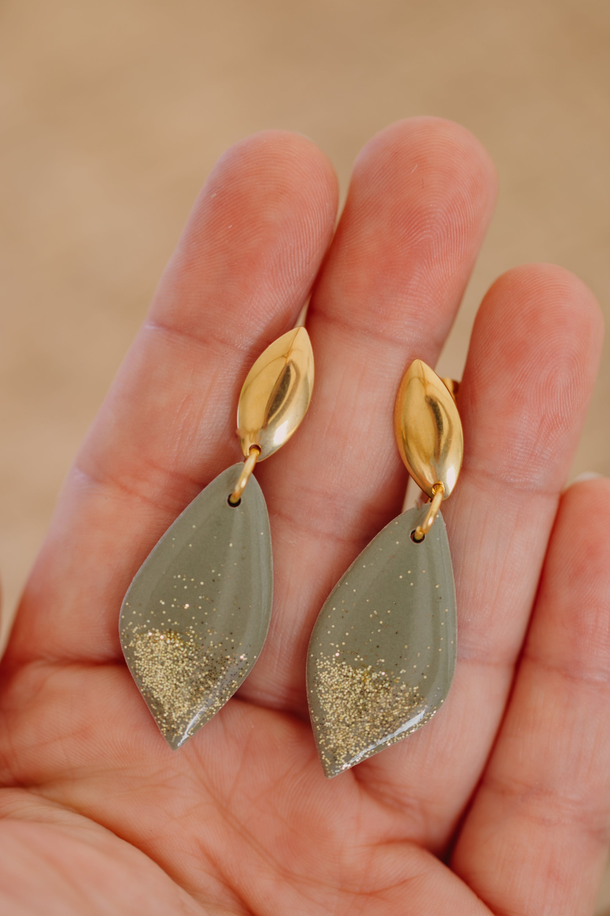 Polymer Clay Earring in Eucalyptus Green