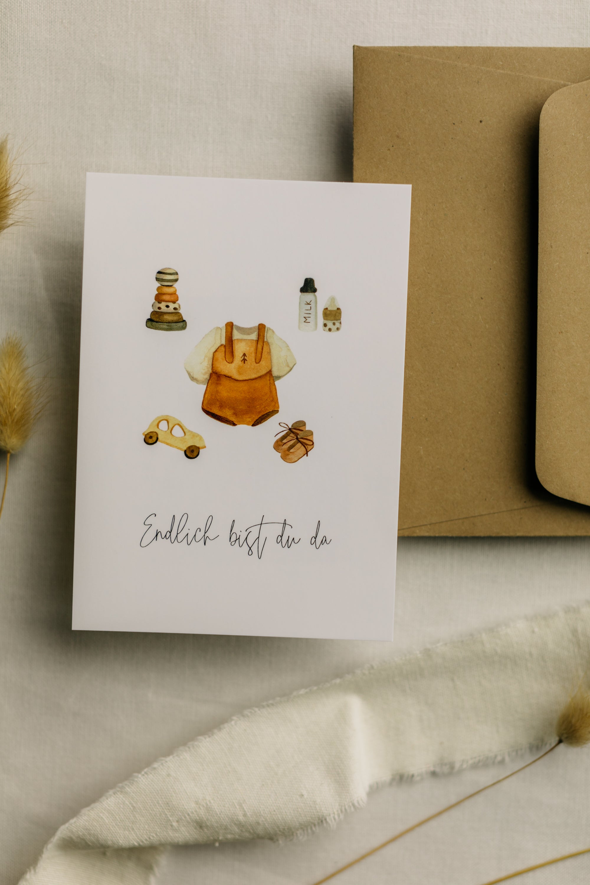 Postcard baby motifs boy with the print "Finally you are here"