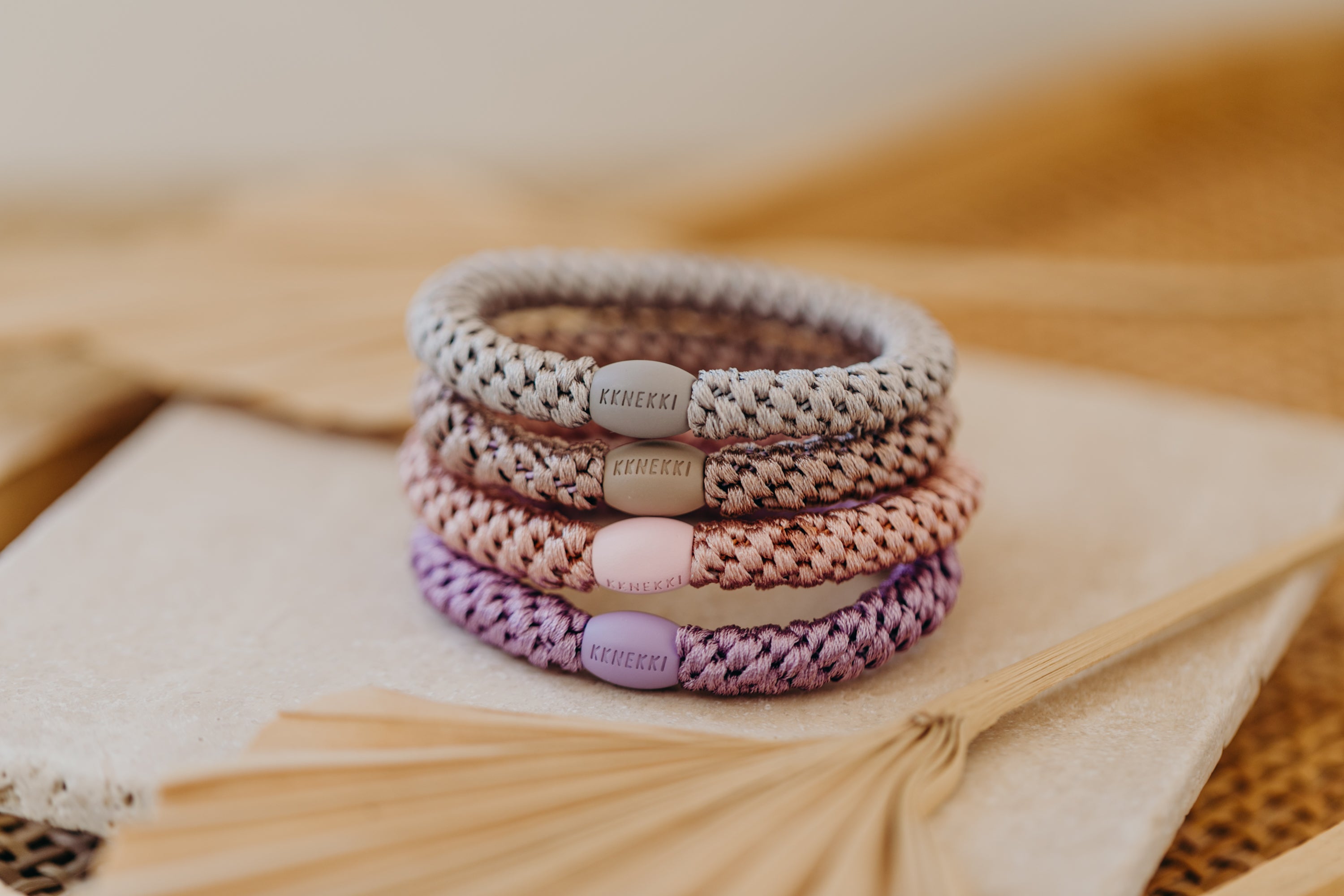 KKNEKKI Hair Tie Set 001: 4 hair ties in a set in pink and purple tones