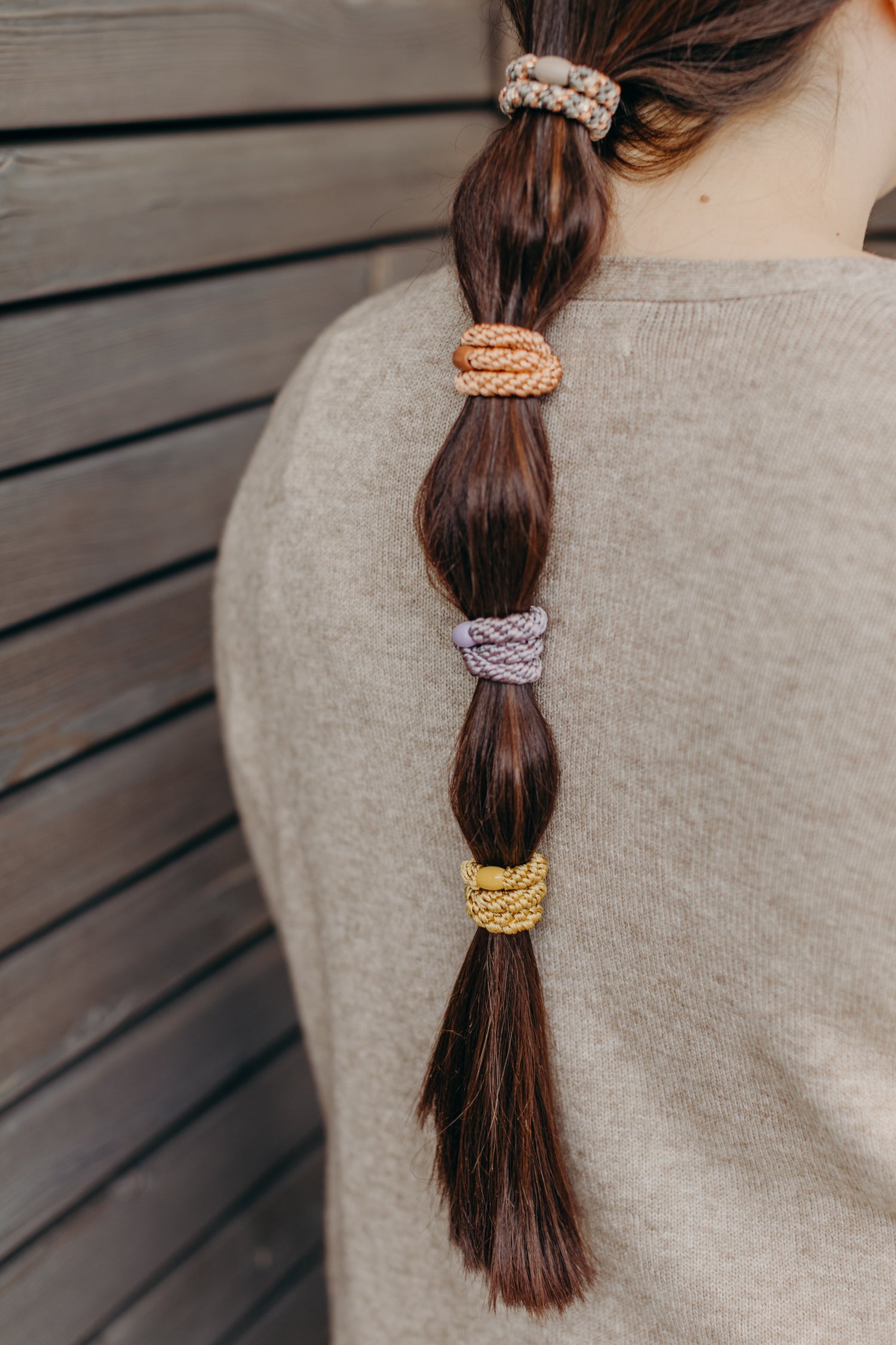 KKNEKKI Hair Tie Set 002: 4 hair ties in a set in pink and brown tones