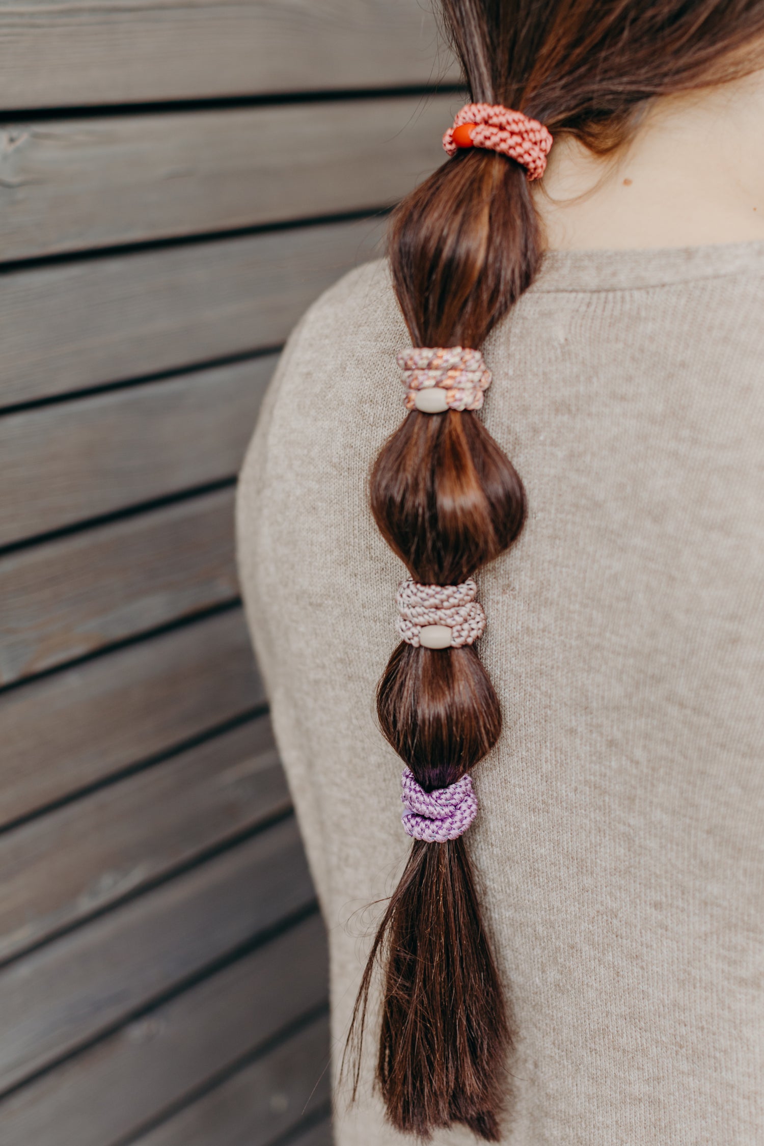 KKNEKKI Hair Tie Set 001: 4 hair ties in a set in pink and purple tones