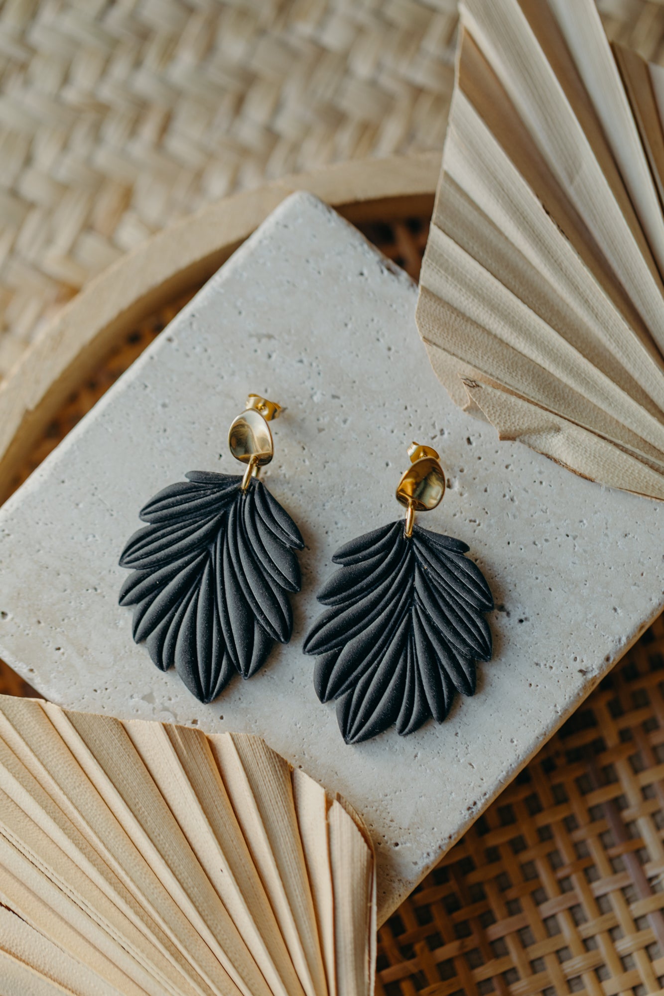 LAURIE - large black leaf earrings