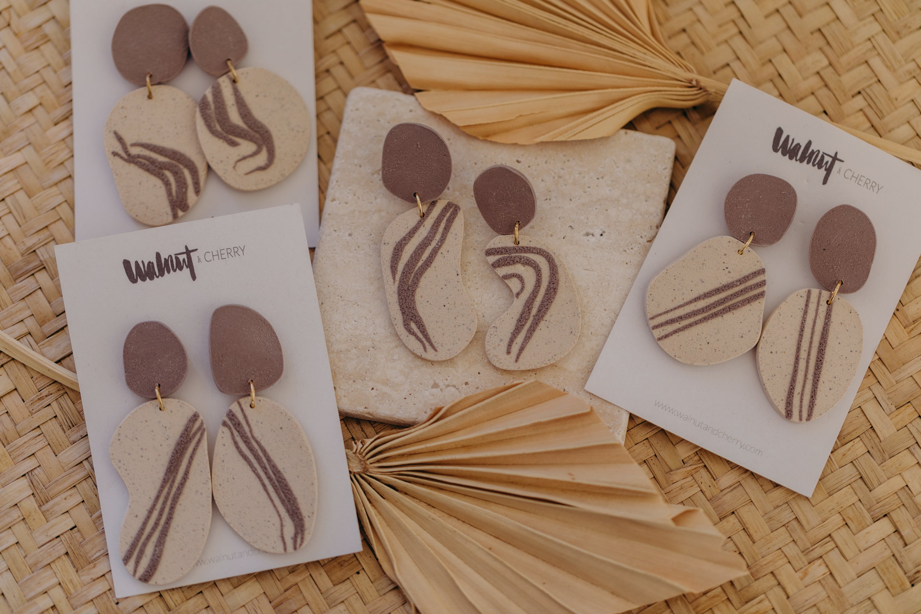 round earrings made of polymer clay in autumn colors