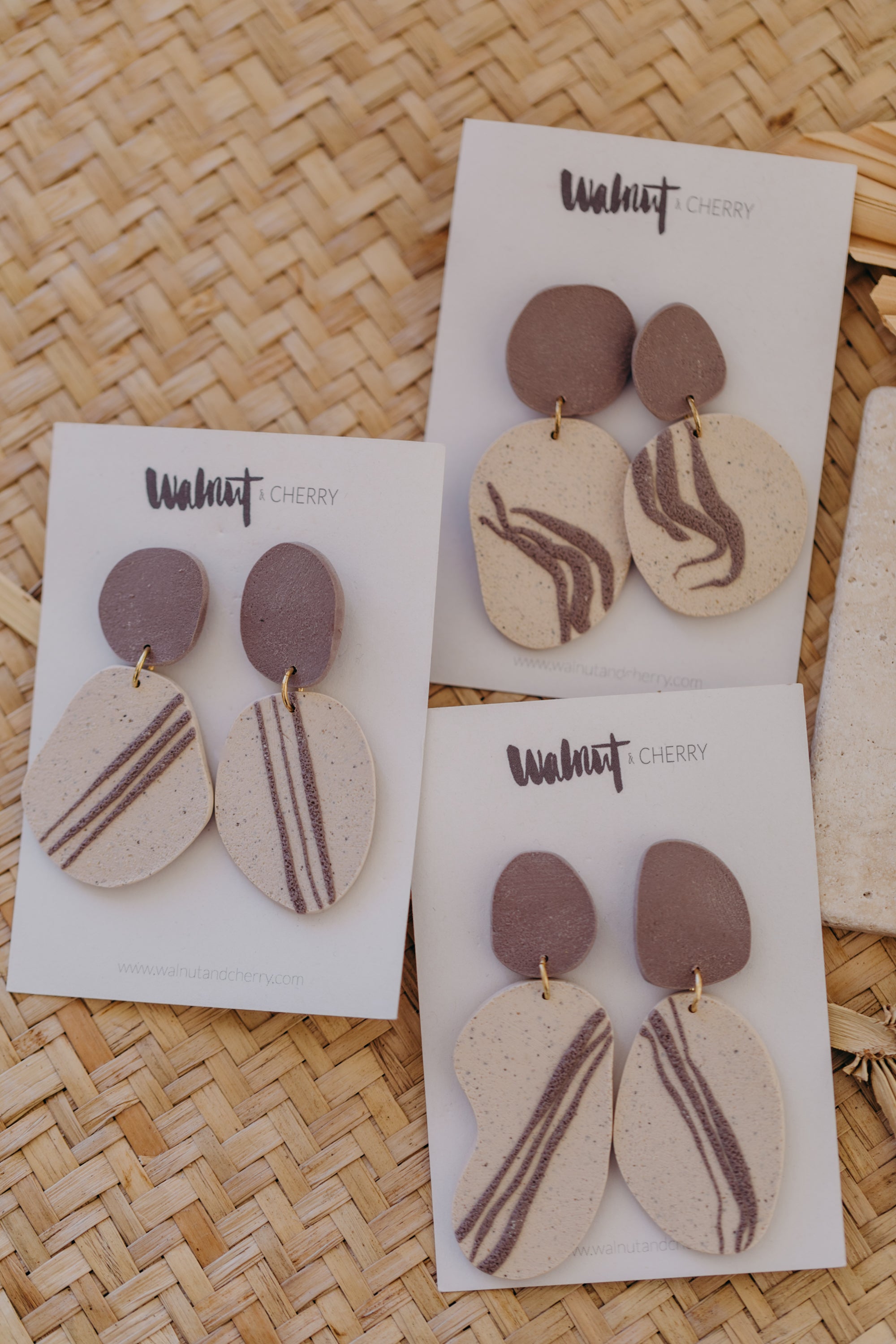 round earrings made of polymer clay in autumn colors