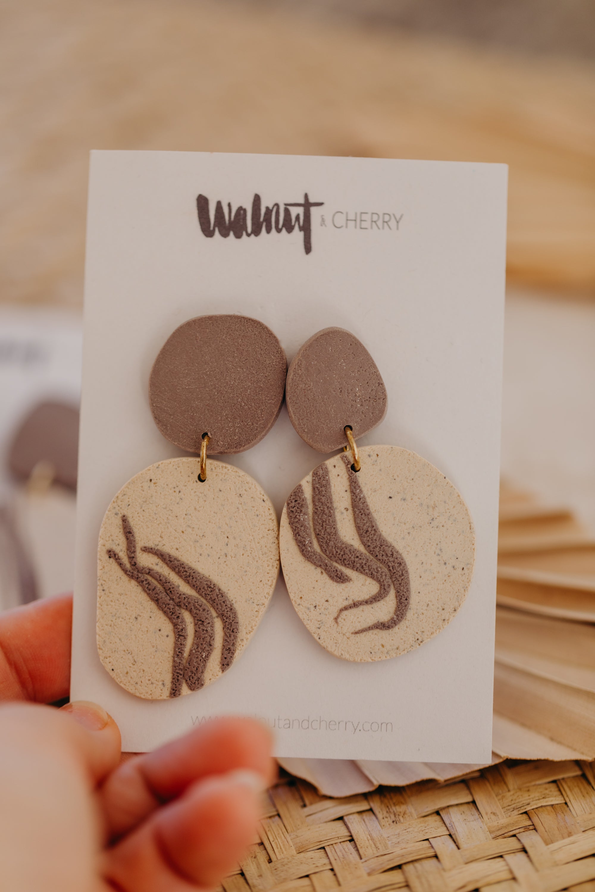 round earrings made of polymer clay in autumn colors
