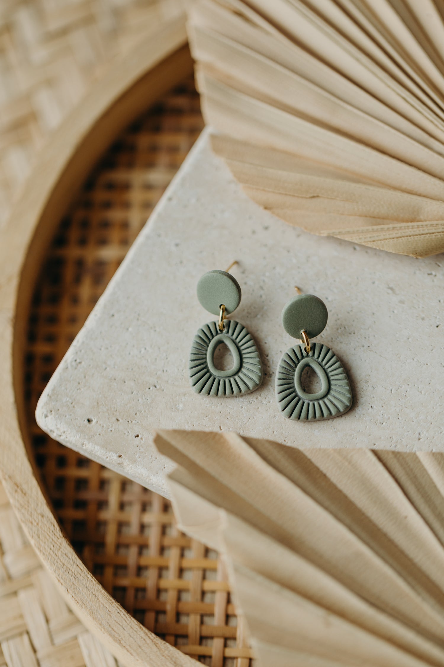 Polymer Clay Earring in Eucalyptus Green