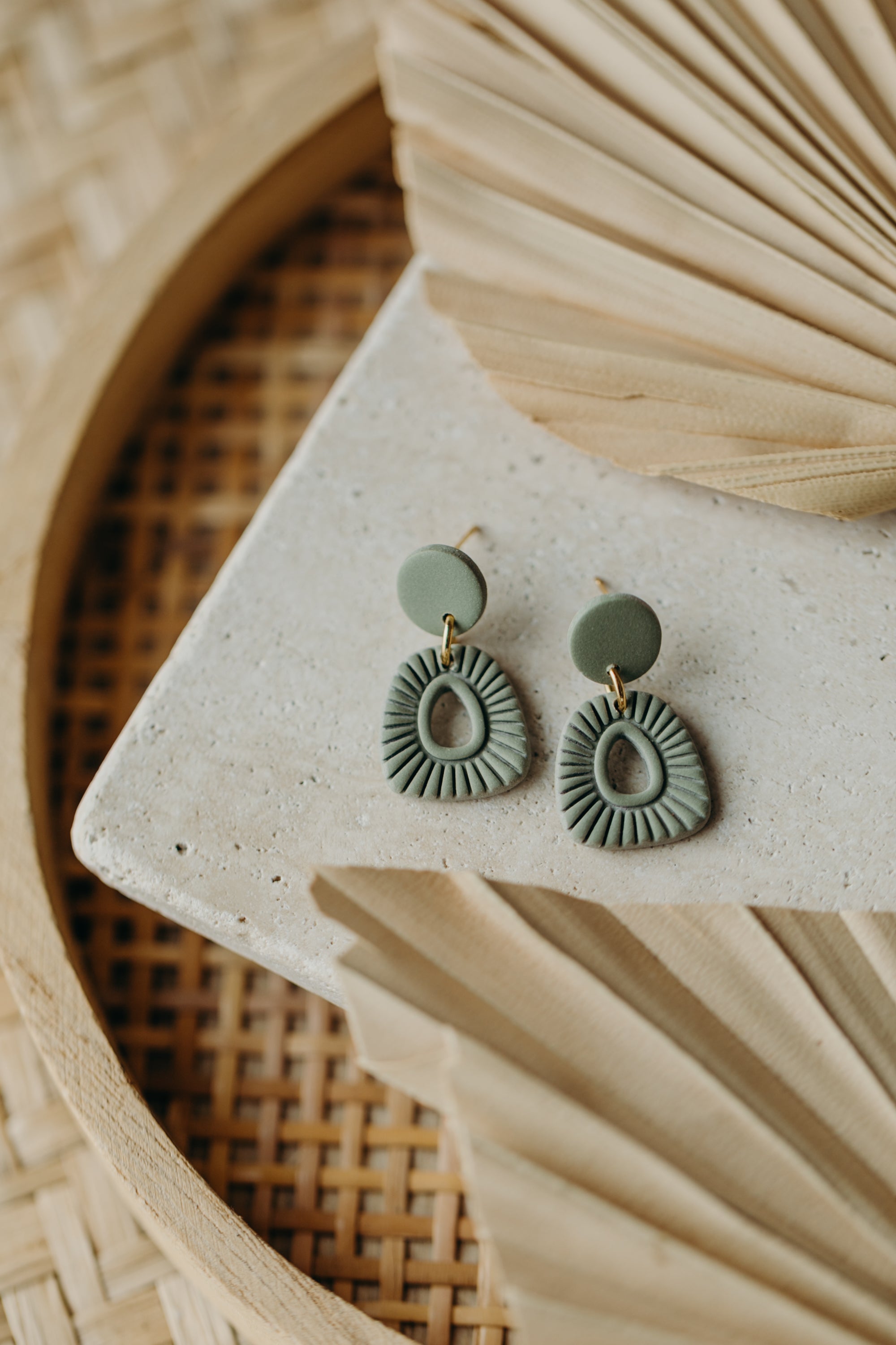 Polymer Clay Earring in Eucalyptus Green