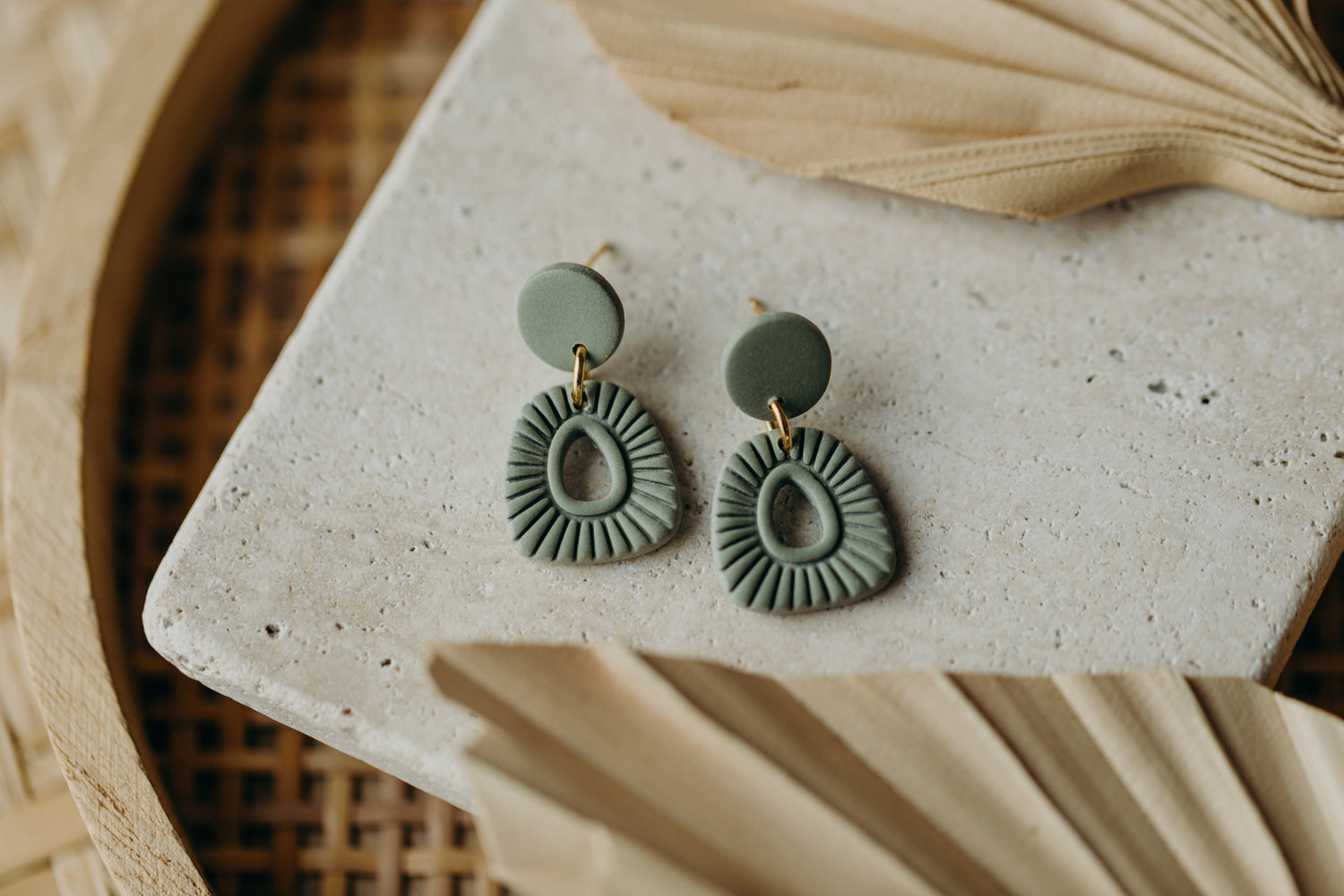 Polymer Clay Earring in Eucalyptus Green