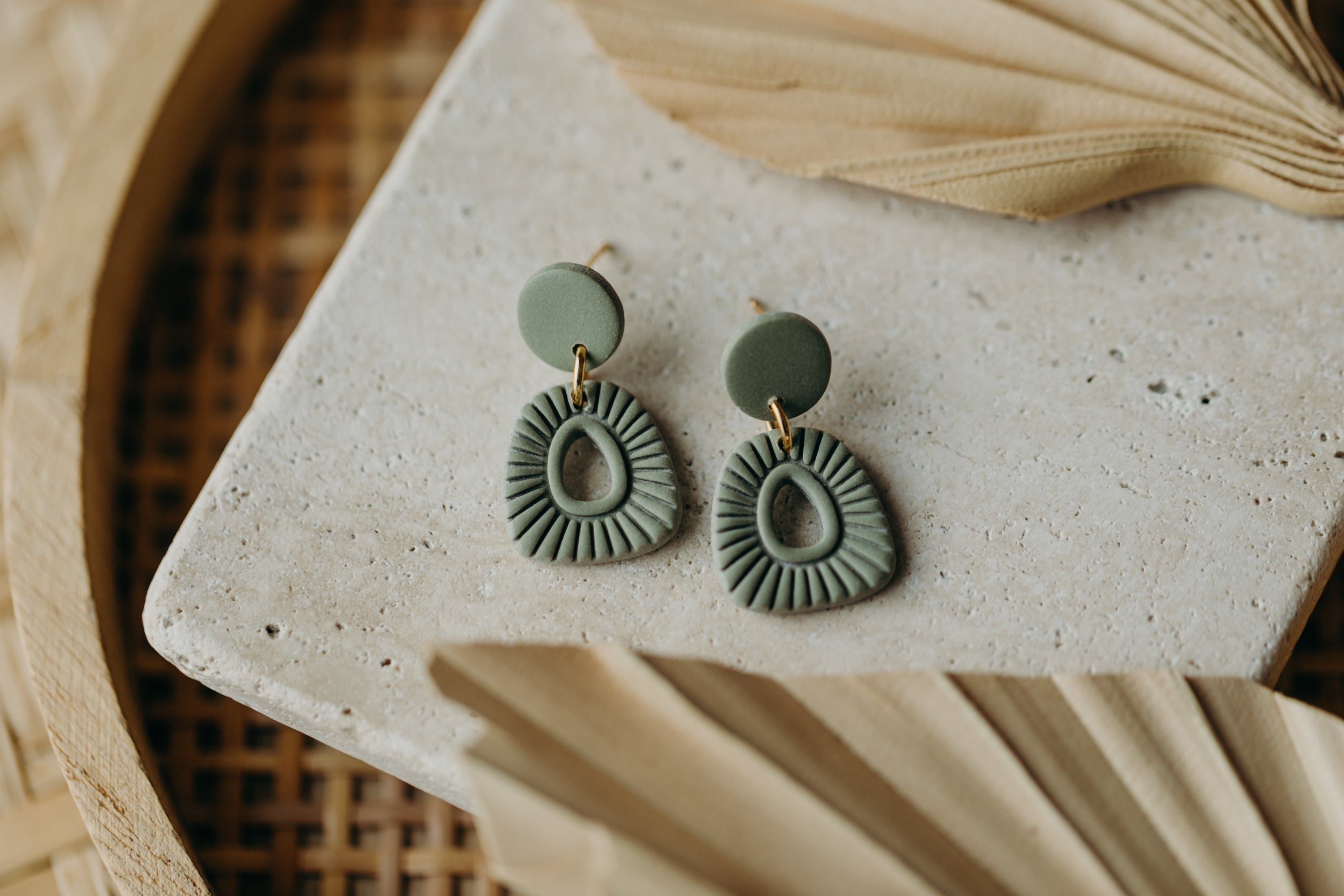 Polymer Clay Earring in Eucalyptus Green