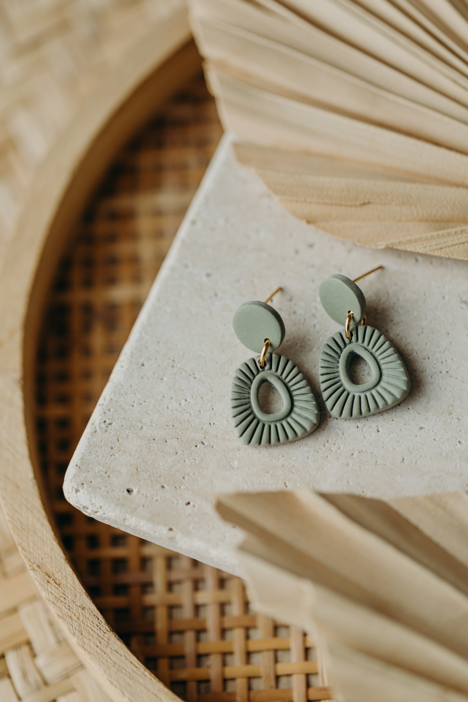 Polymer Clay Earring in Eucalyptus Green