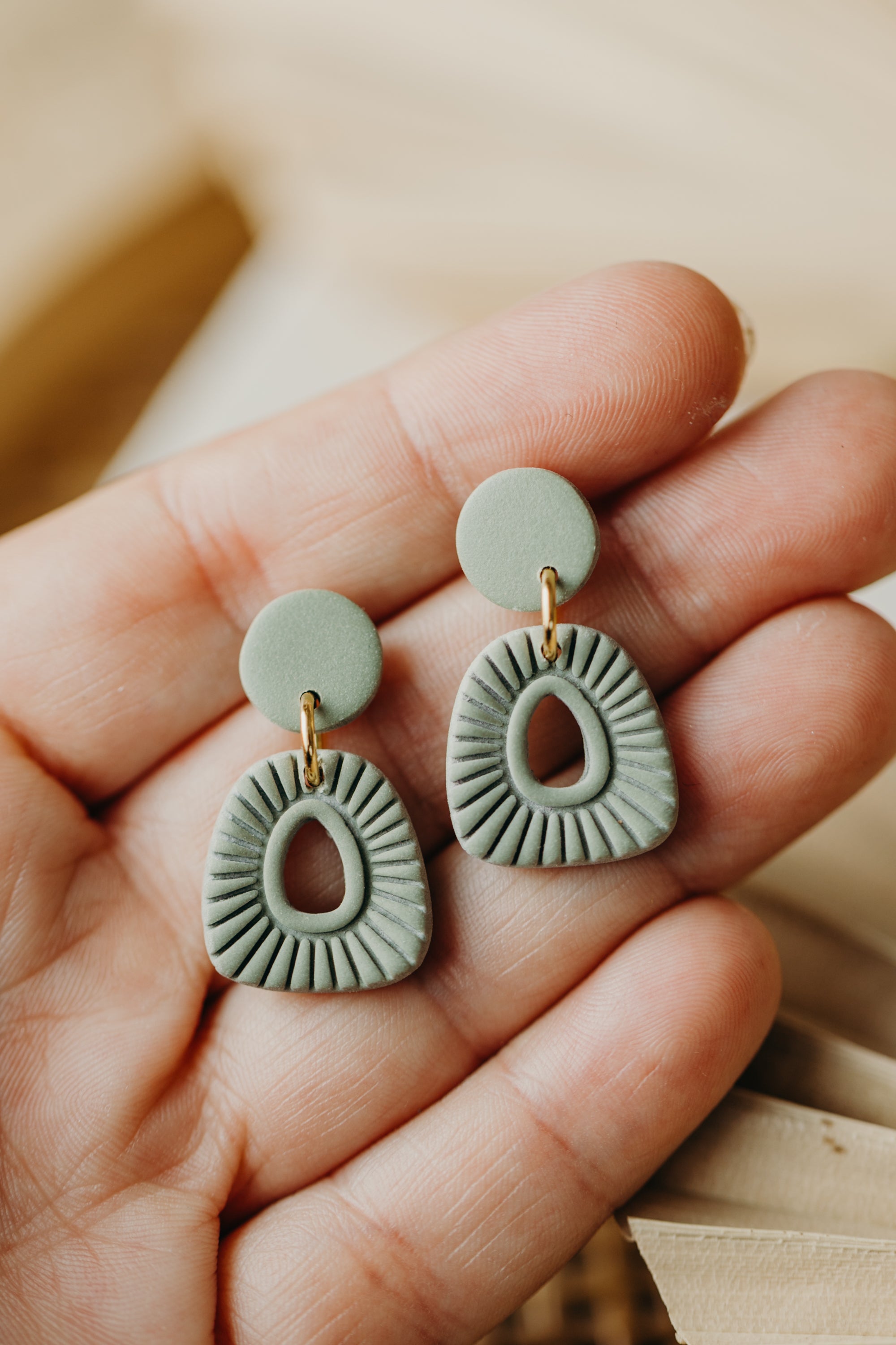 Polymer Clay Earring in Eucalyptus Green