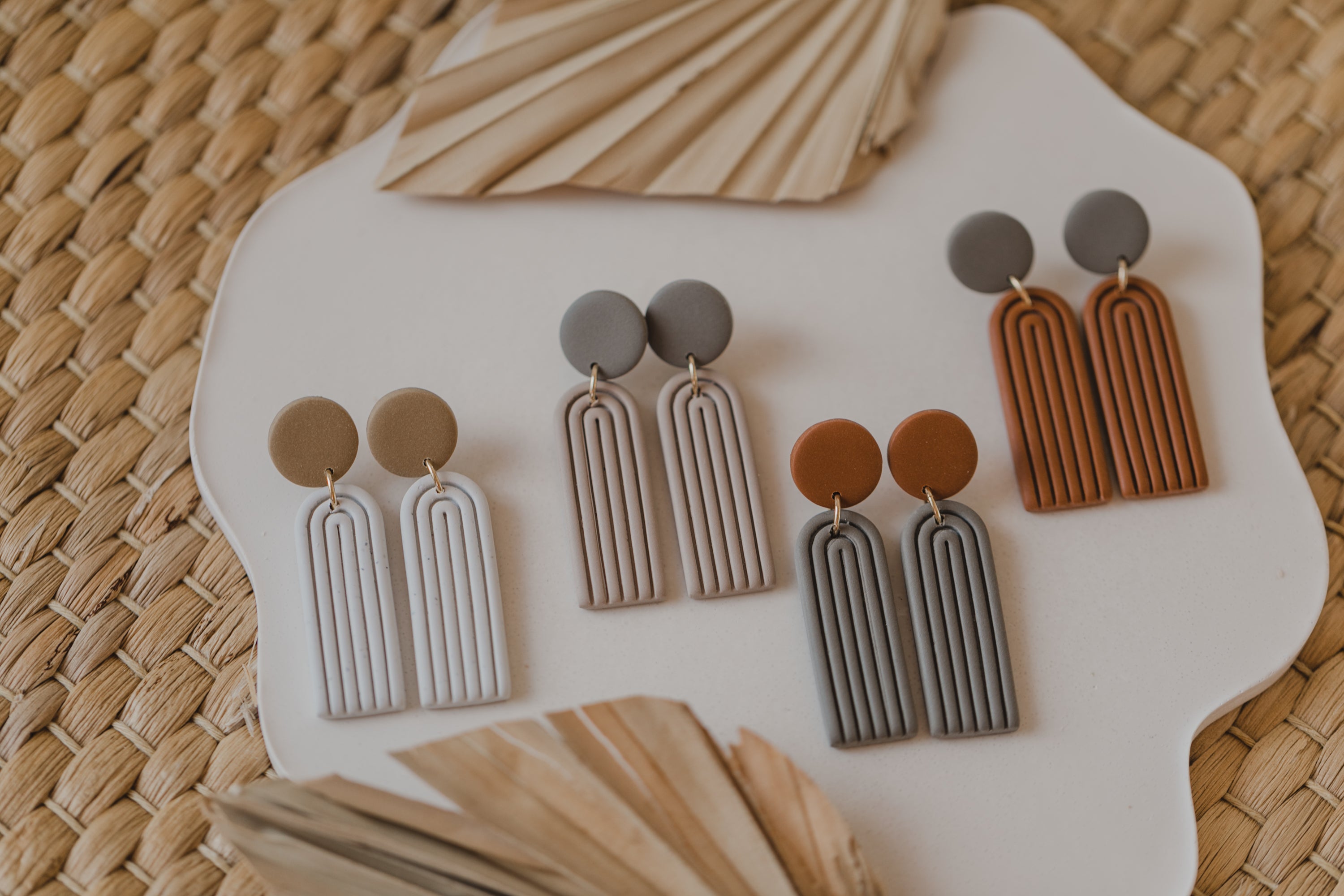 round polymer clay earrings with brass pendant circle