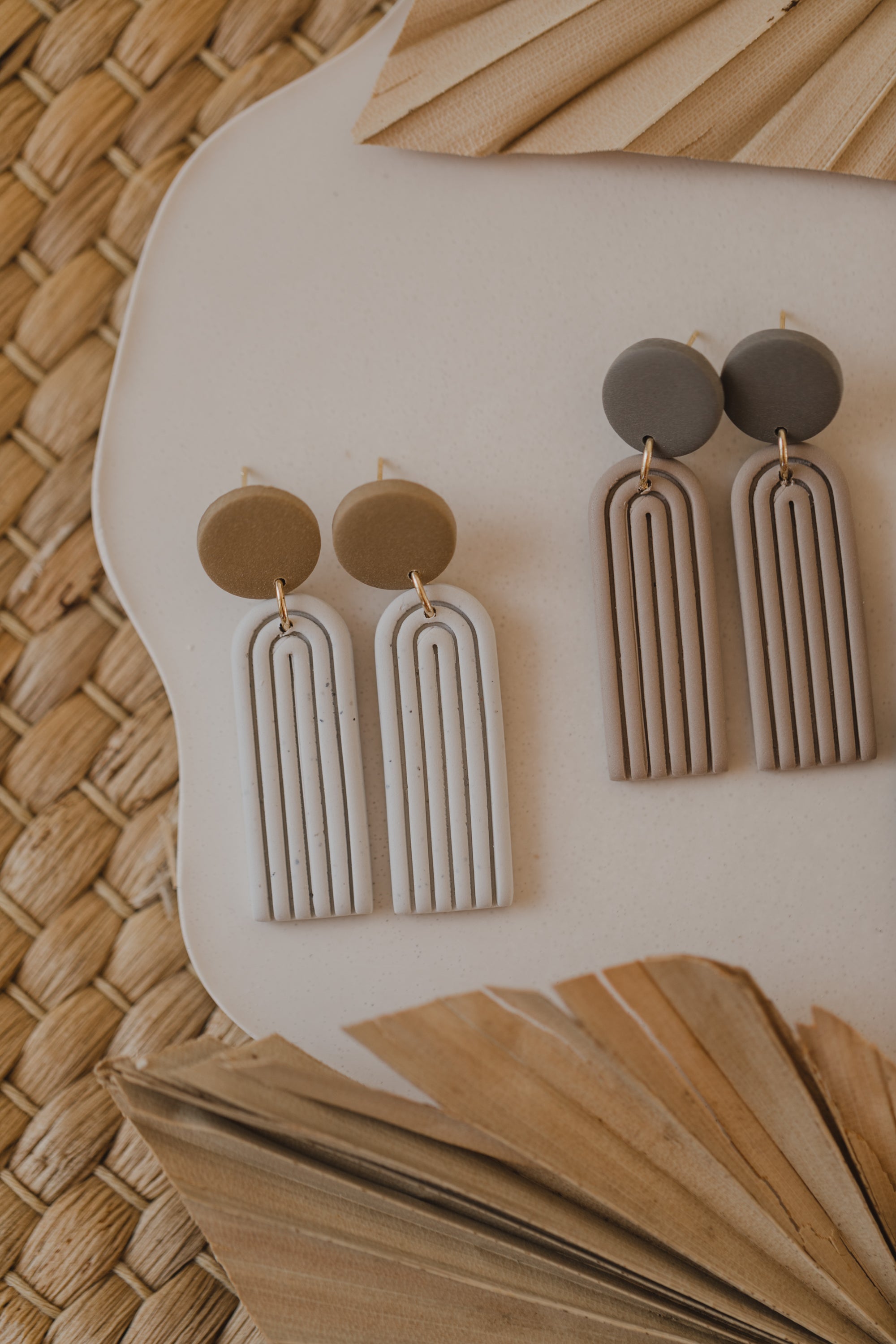 round polymer clay earrings with brass pendant circle