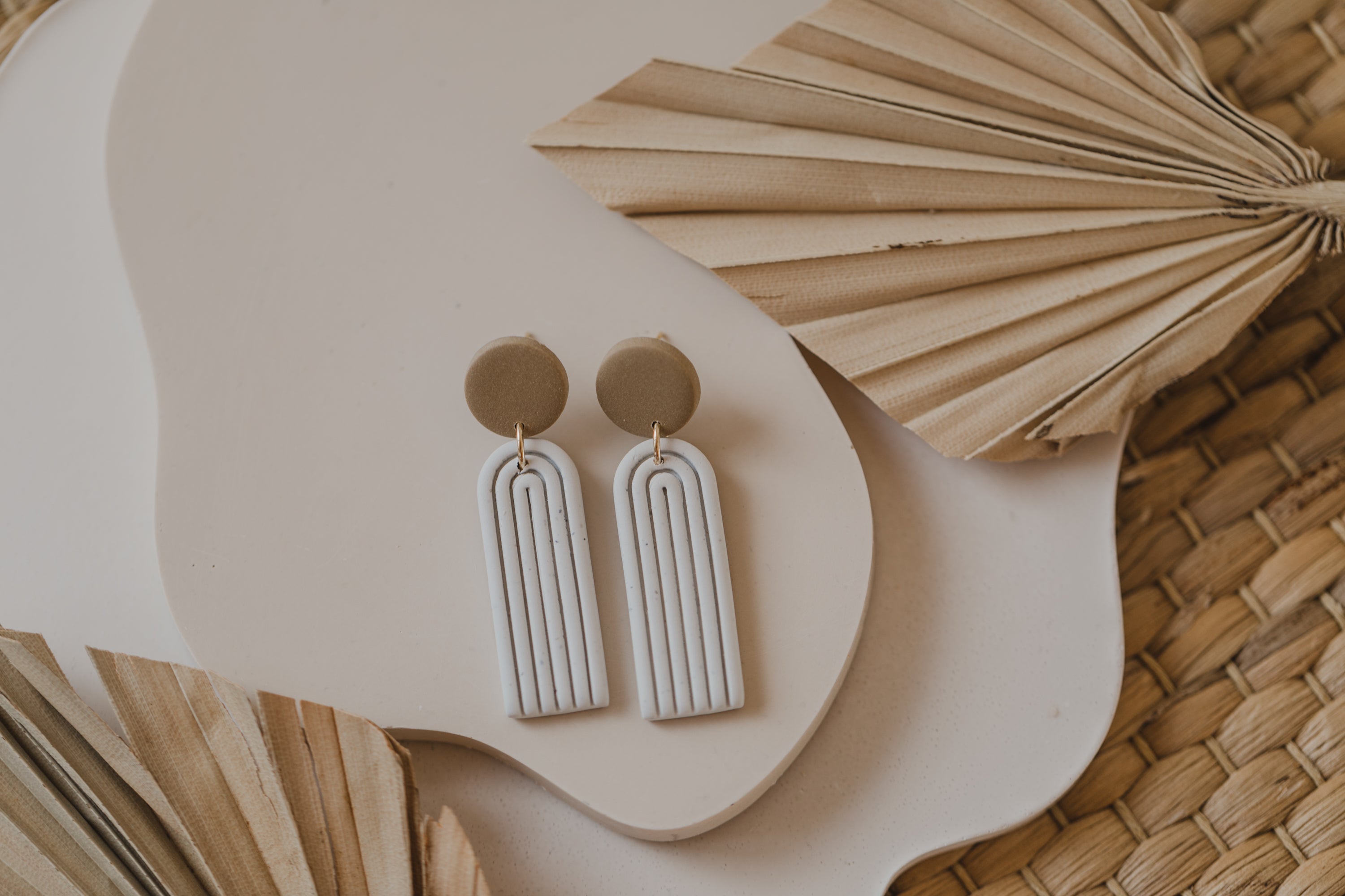 round polymer clay earrings with brass pendant circle