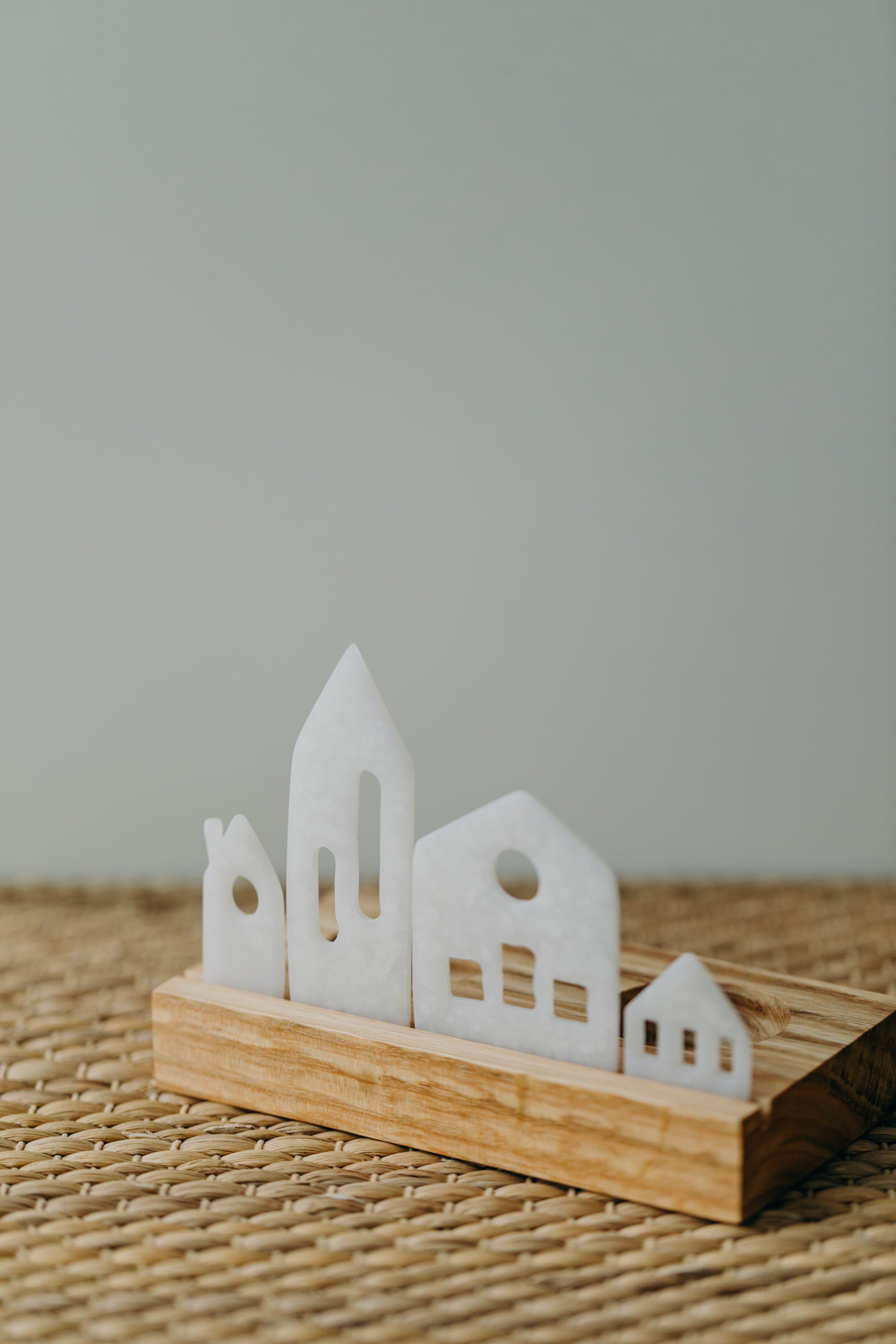small white light houses made of polymer clay