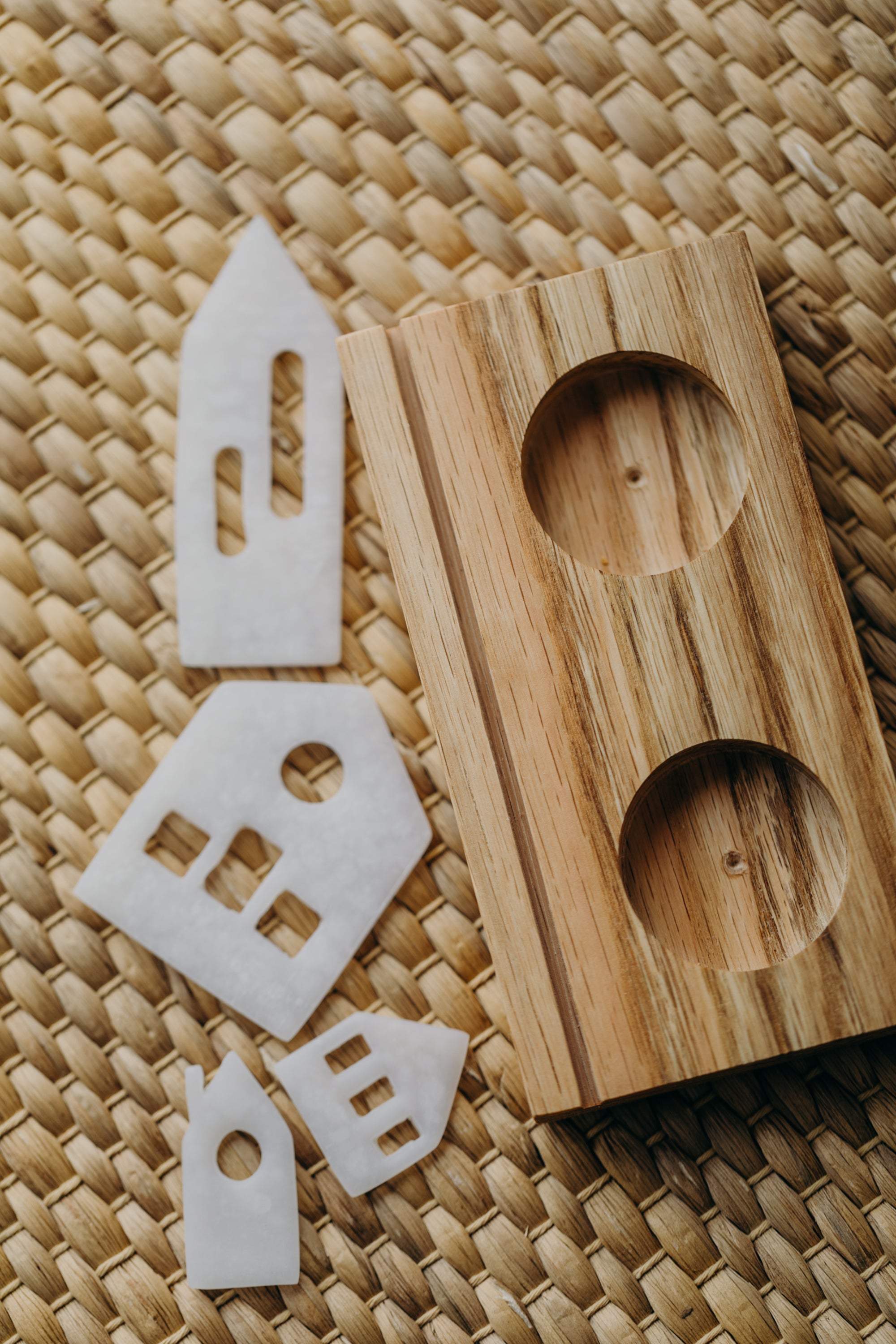 small white light houses made of polymer clay