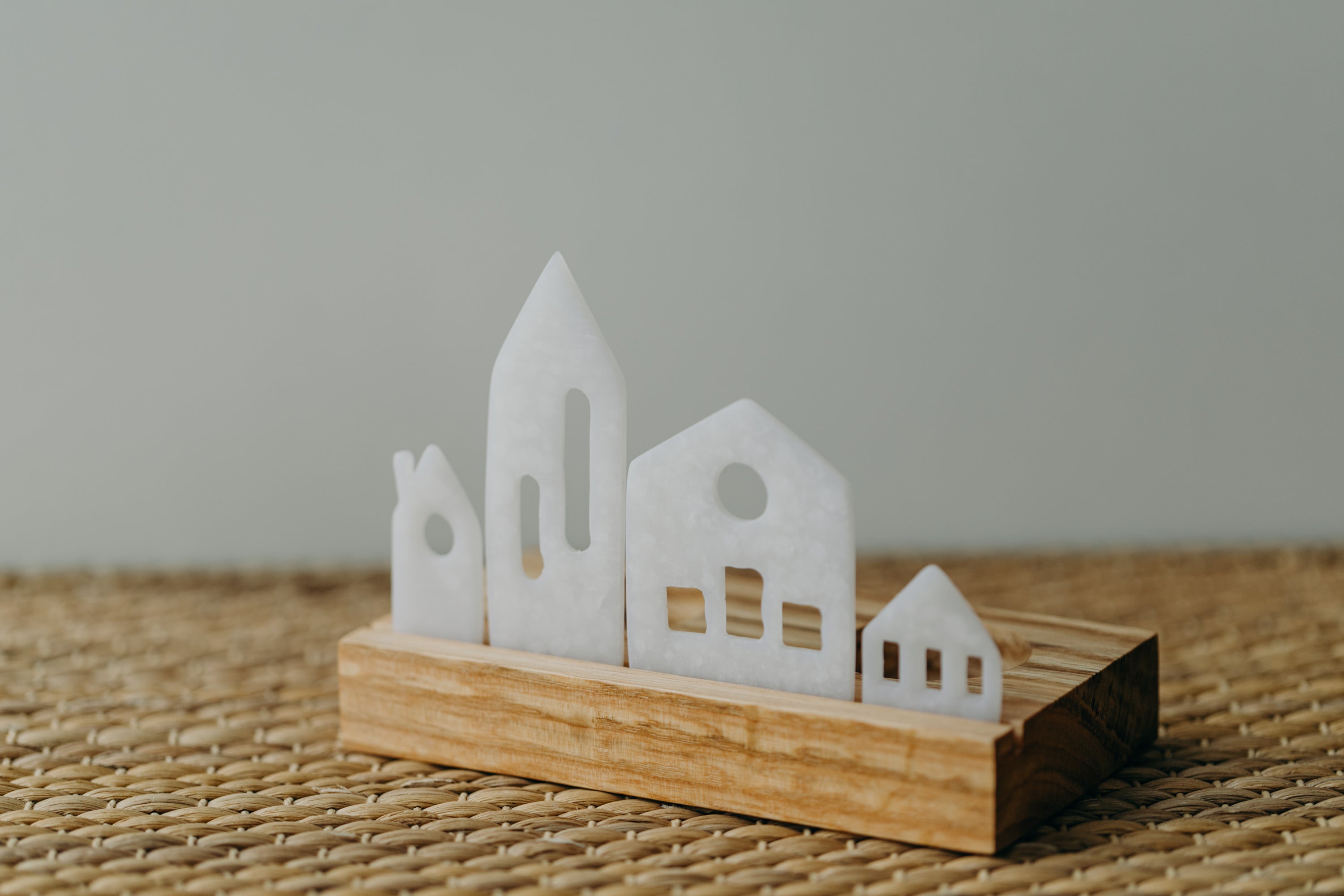 small white light houses made of polymer clay