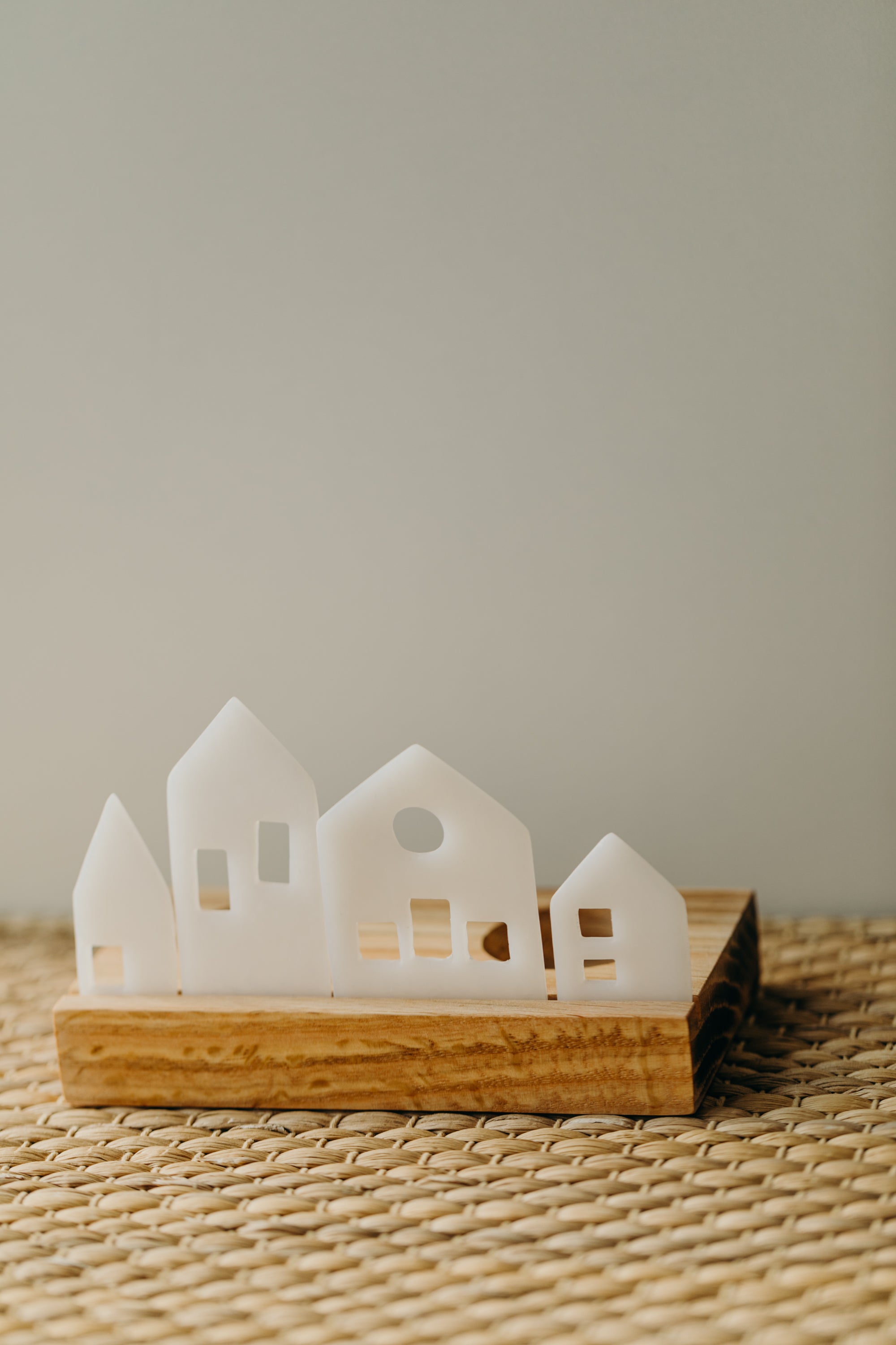 small white light houses made of polymer clay