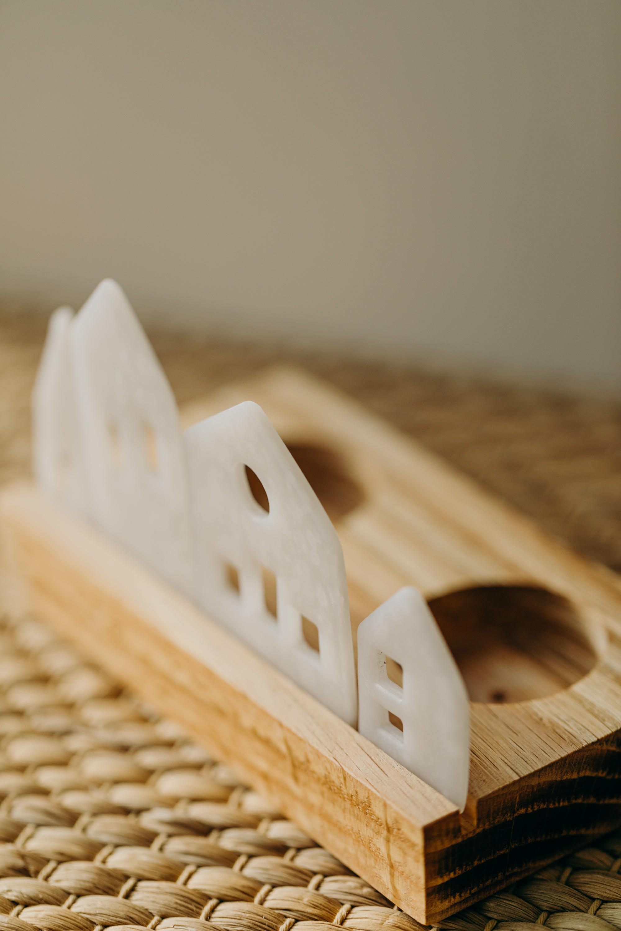 small white light houses made of polymer clay