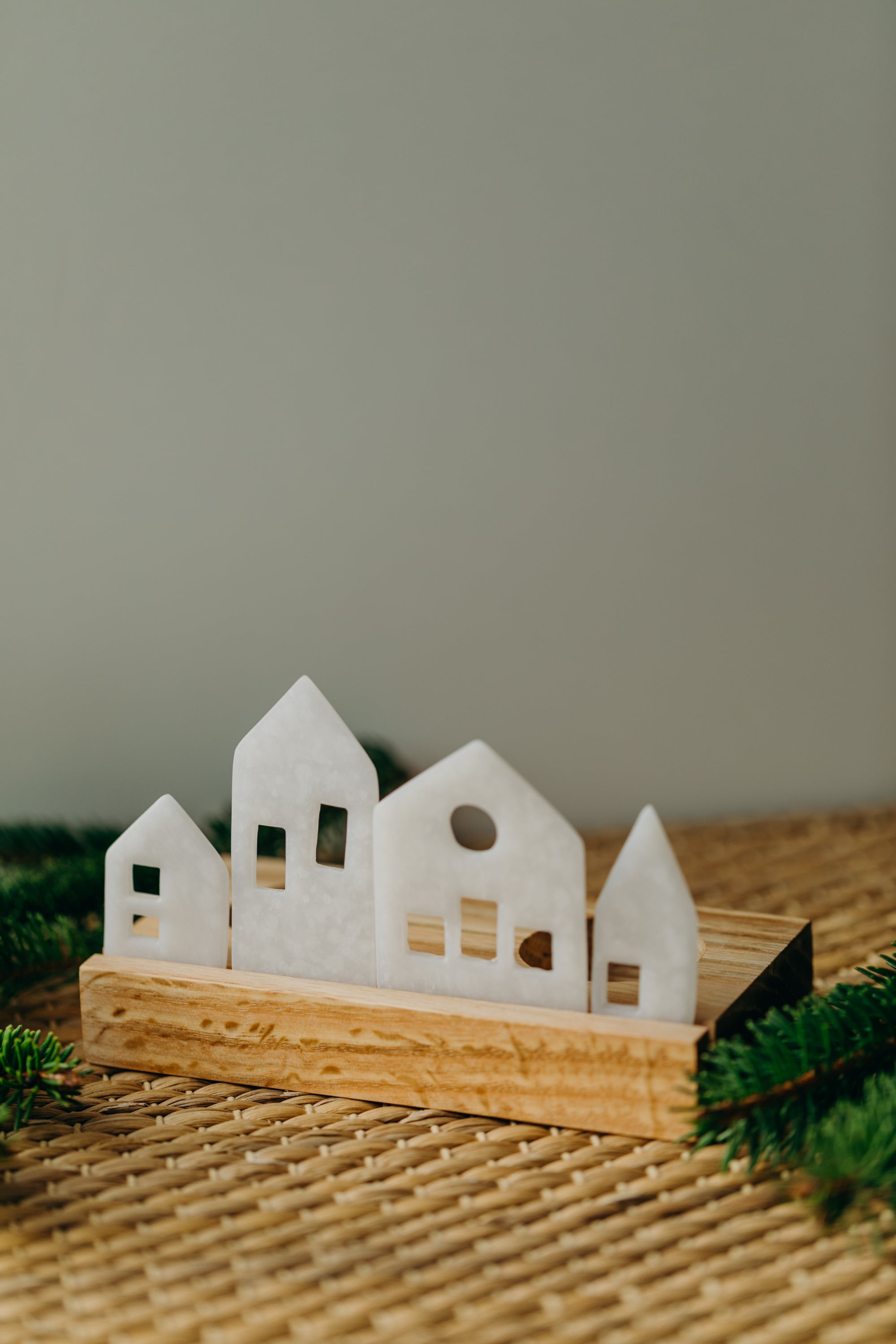 small white light houses made of polymer clay