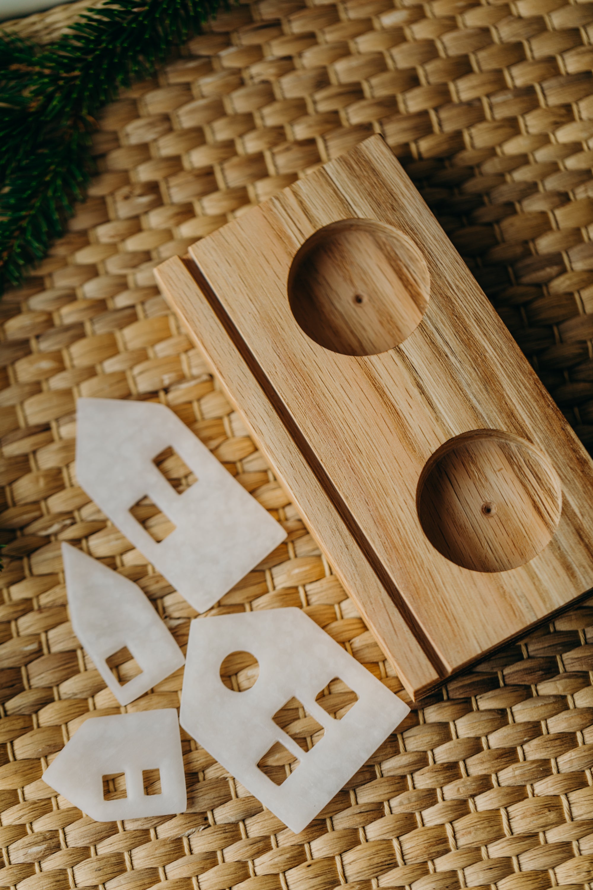 small white light houses made of polymer clay