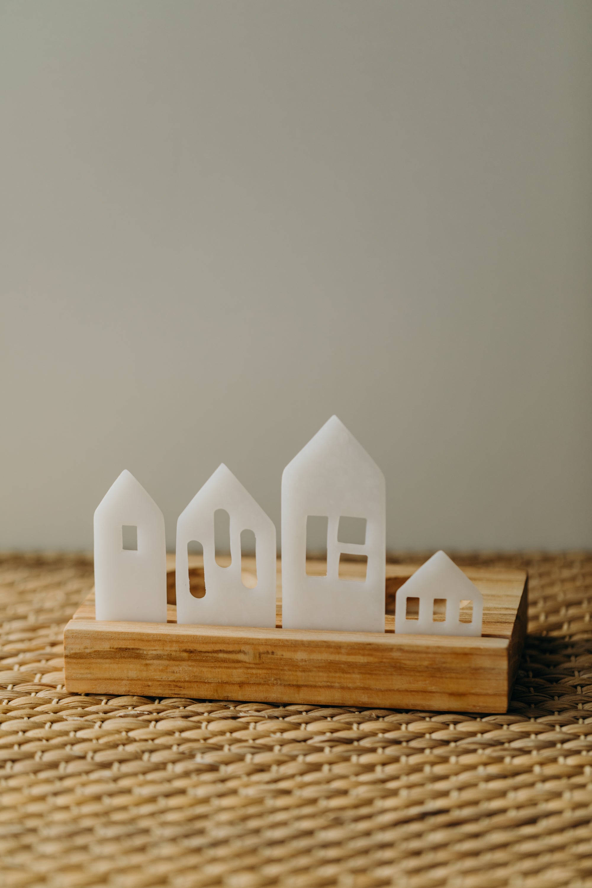 small white light houses made of polymer clay