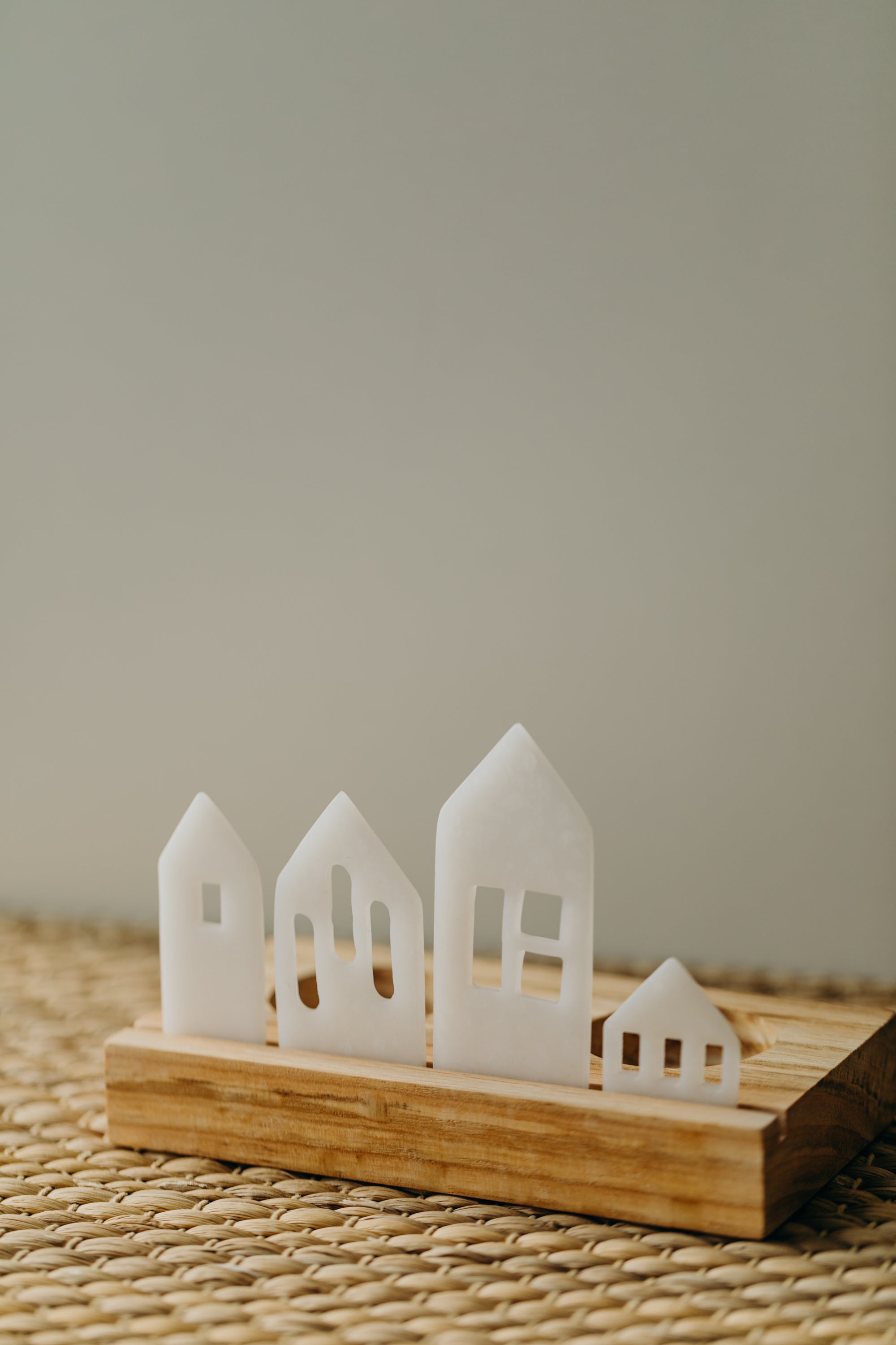 small white light houses made of polymer clay