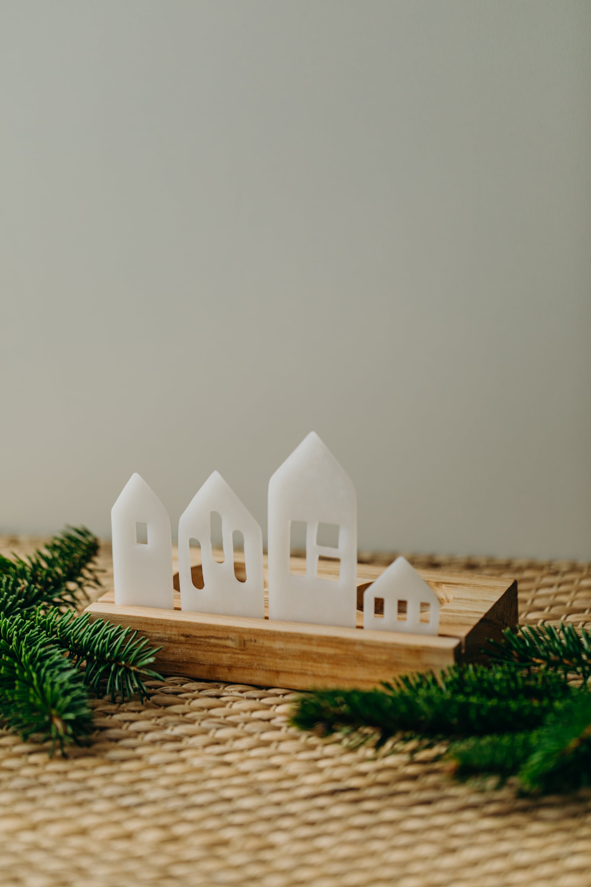 small white light houses made of polymer clay