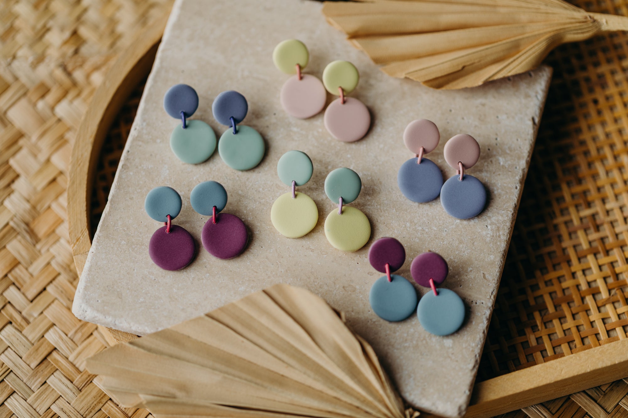 D - MALO - two-tone polymer clay earrings - Smokey Mauve - Hydrangea Blue