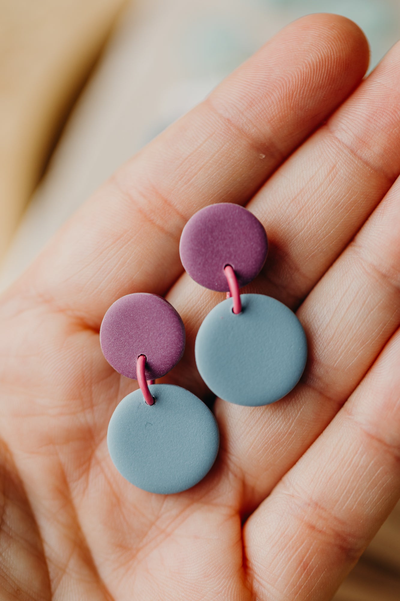 D - MALO - two-tone polymer clay earrings - Smokey Mauve - Hydrangea Blue