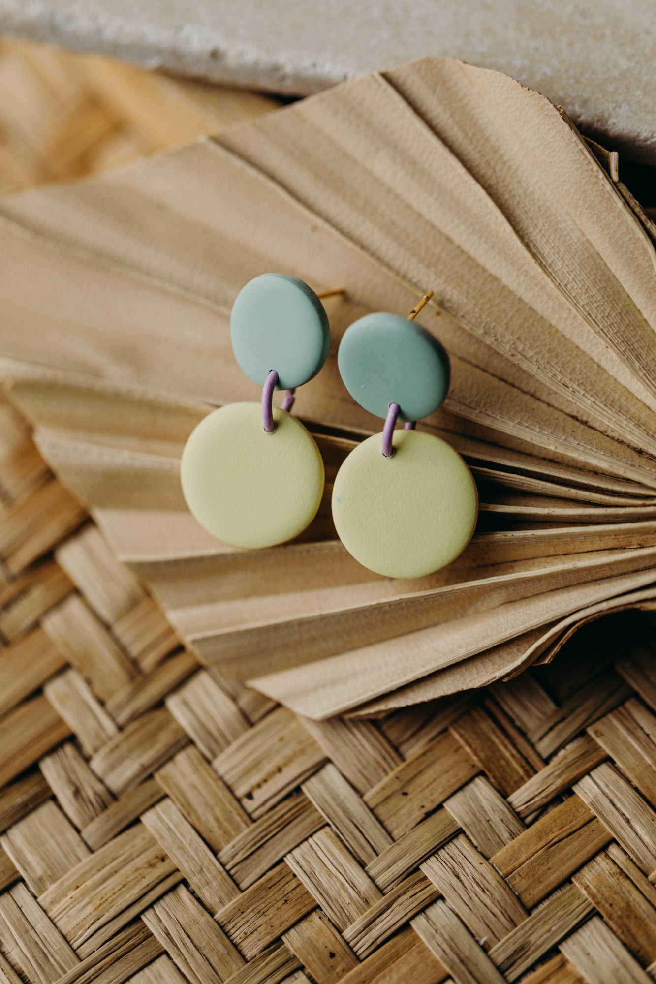 D - MALO - two-tone polymer clay earrings - Sage Green - Light Pastel Yellow