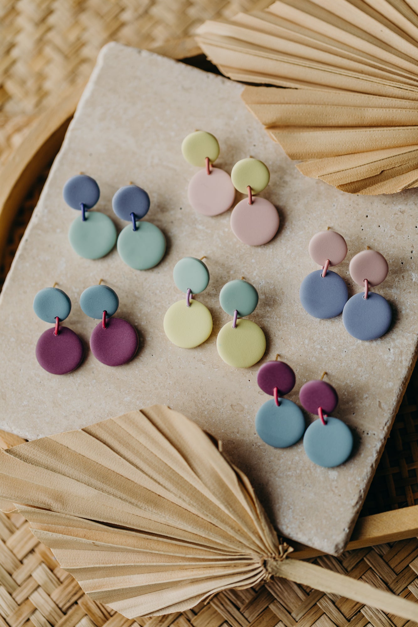 D - MALO - two-tone polymer clay earrings - Sage Green - Light Pastel Yellow