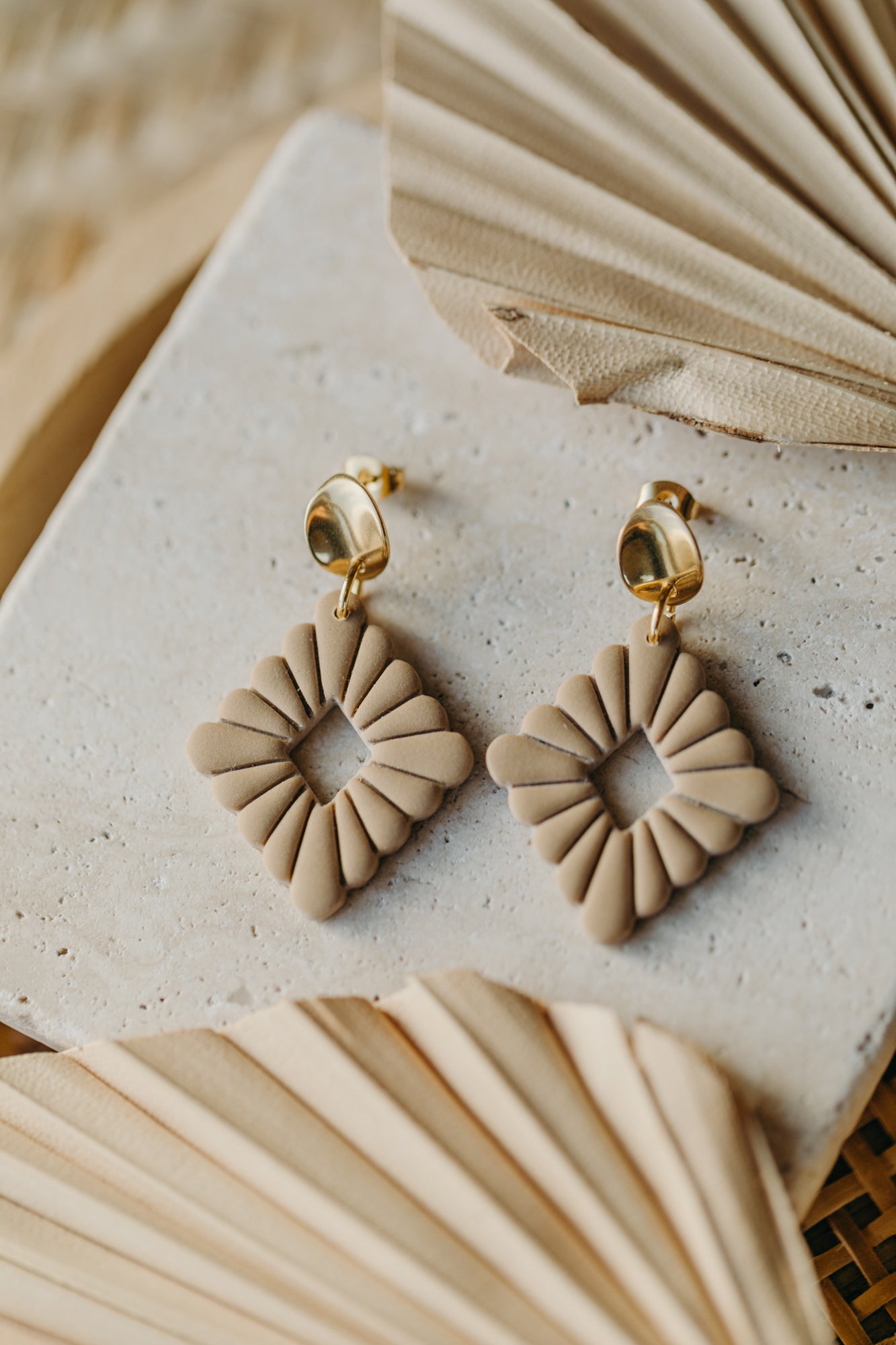 MARIE LOU - sand-colored polymer clay diamond earrings