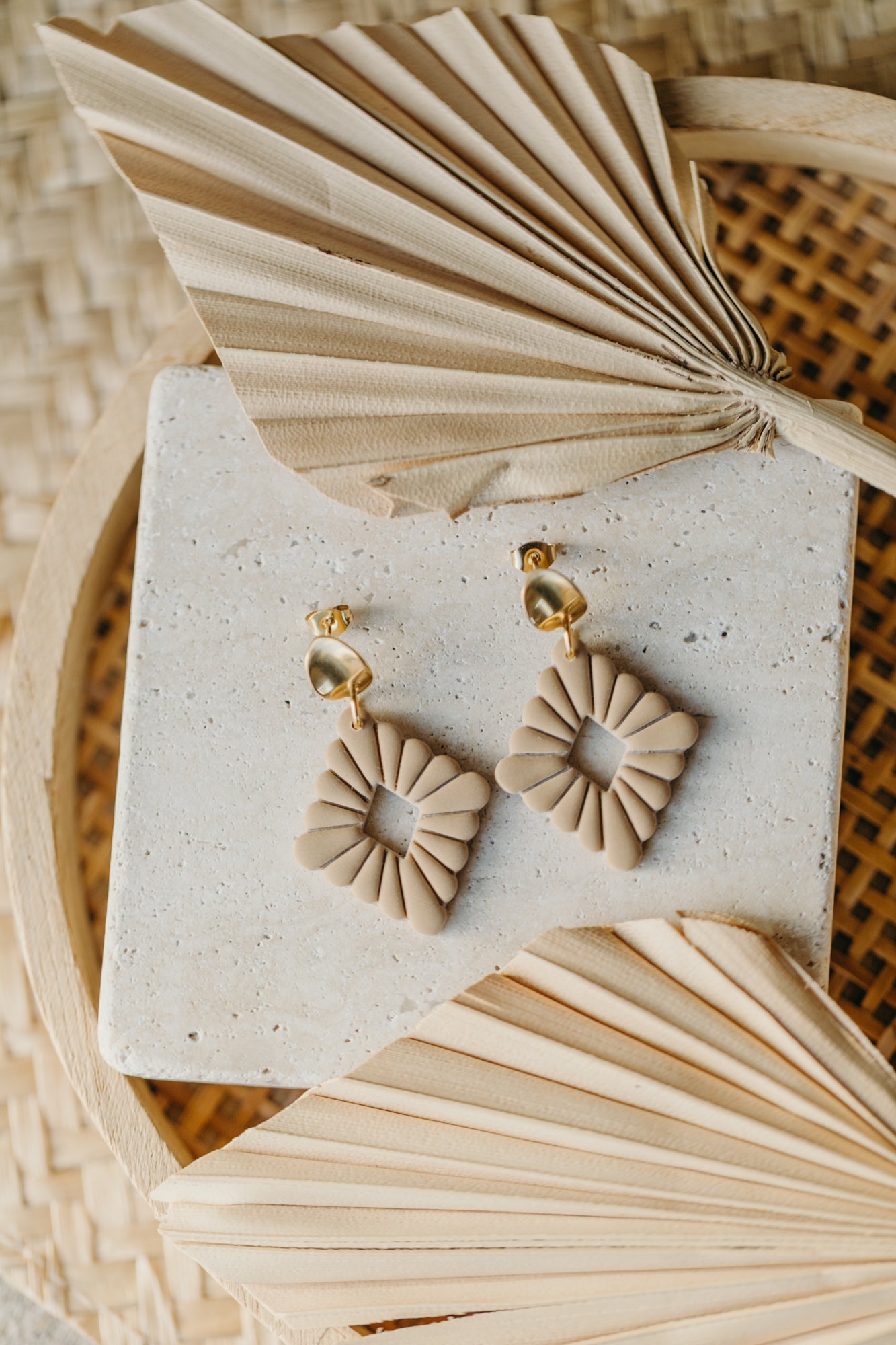 MARIE LOU - sand-colored polymer clay diamond earrings