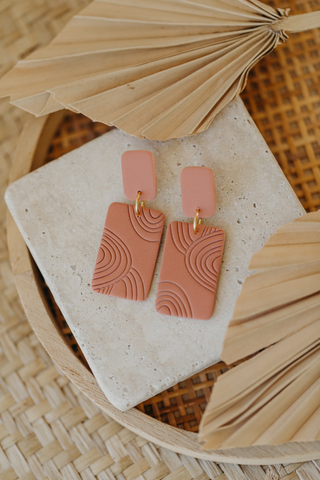 MEG - square patterned earrings in light terracotta