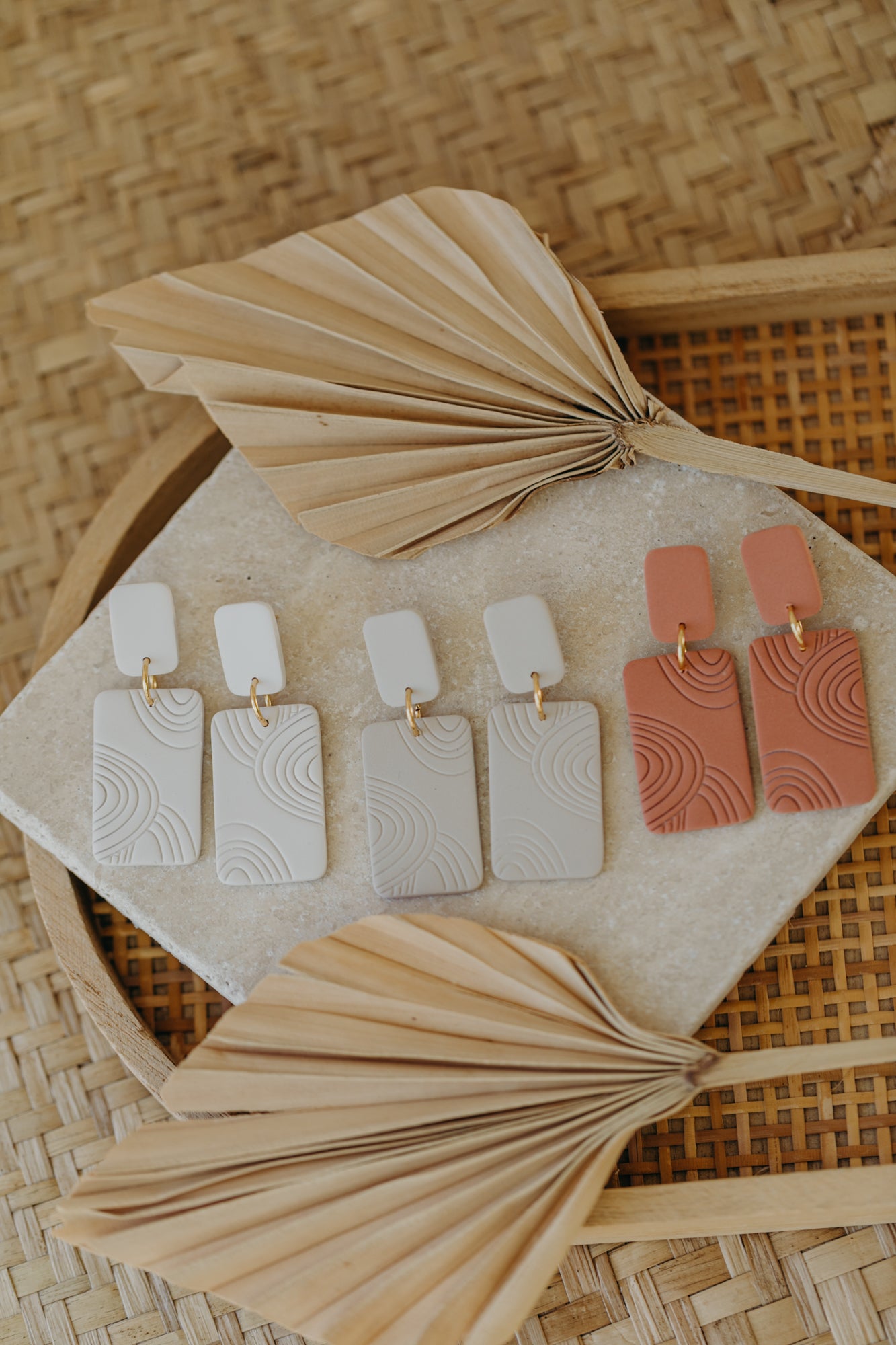 MEG - cream white square earrings with pattern