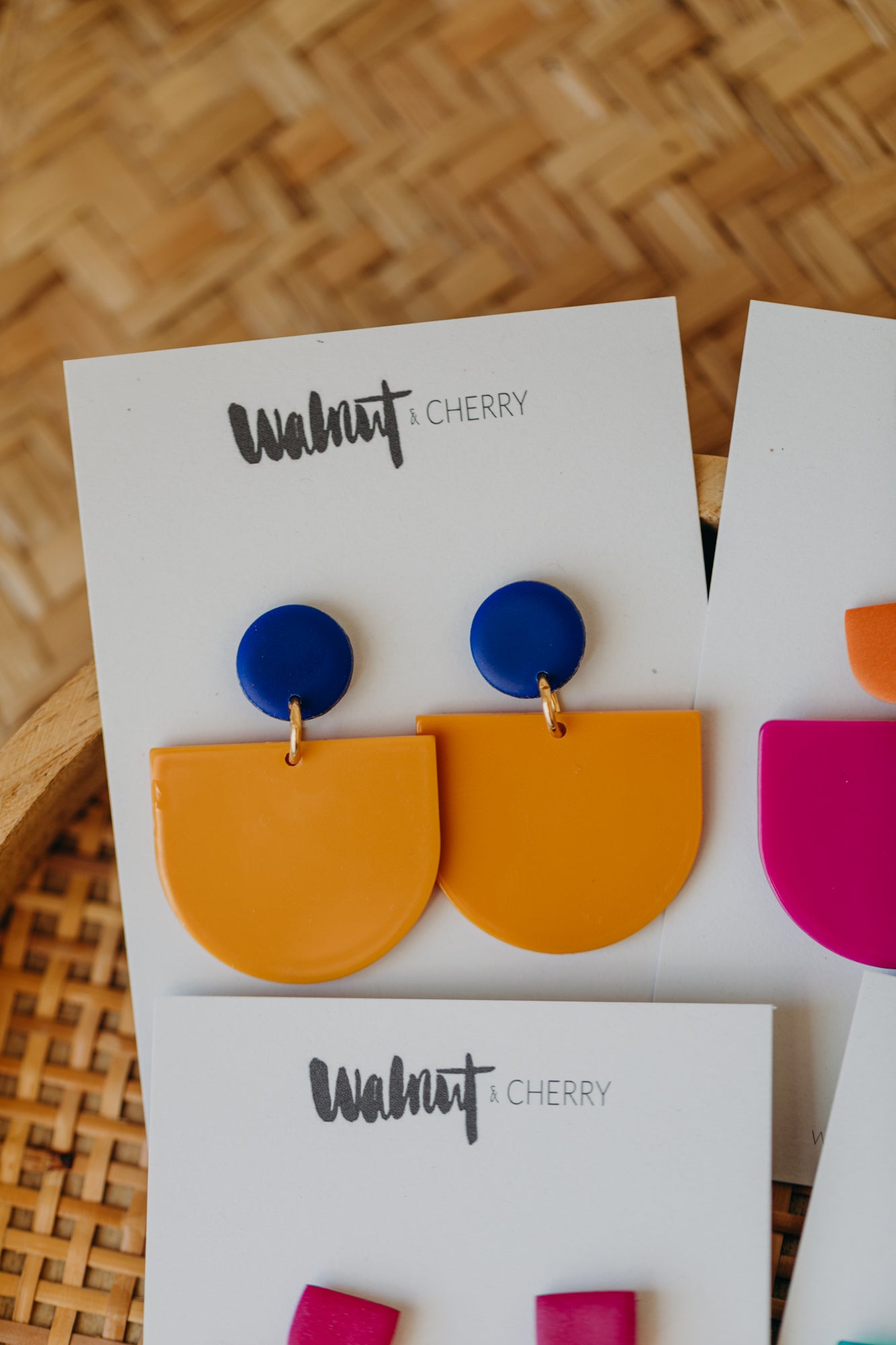 MELA - Statement Earrings in Dark Blue-Mustard Yellow