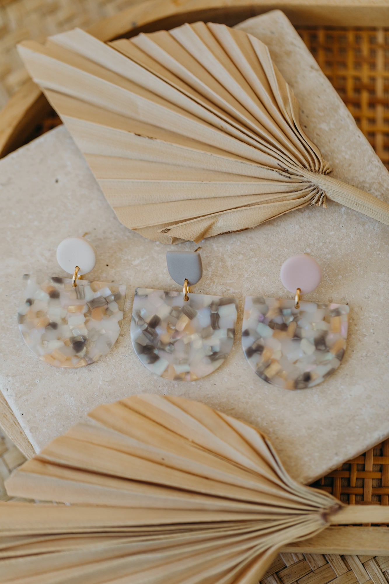 MELA - Statement Earrings in Pebble, Beige, Grey & Vanilla